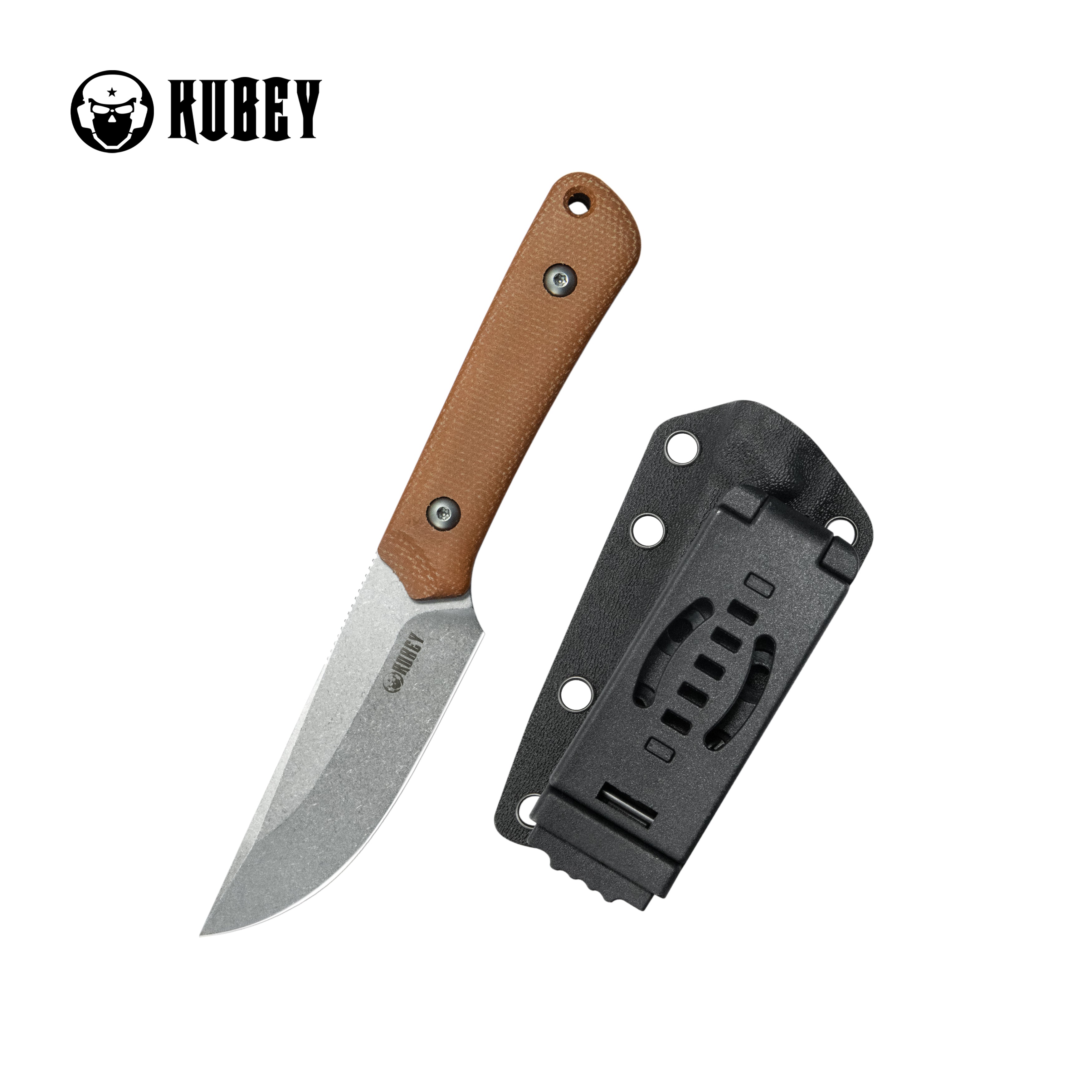 Kubey Thorn Fixed Blade Knife Brown Mikata Handle 2.8" Beadblast 14C28N Blade KU413E