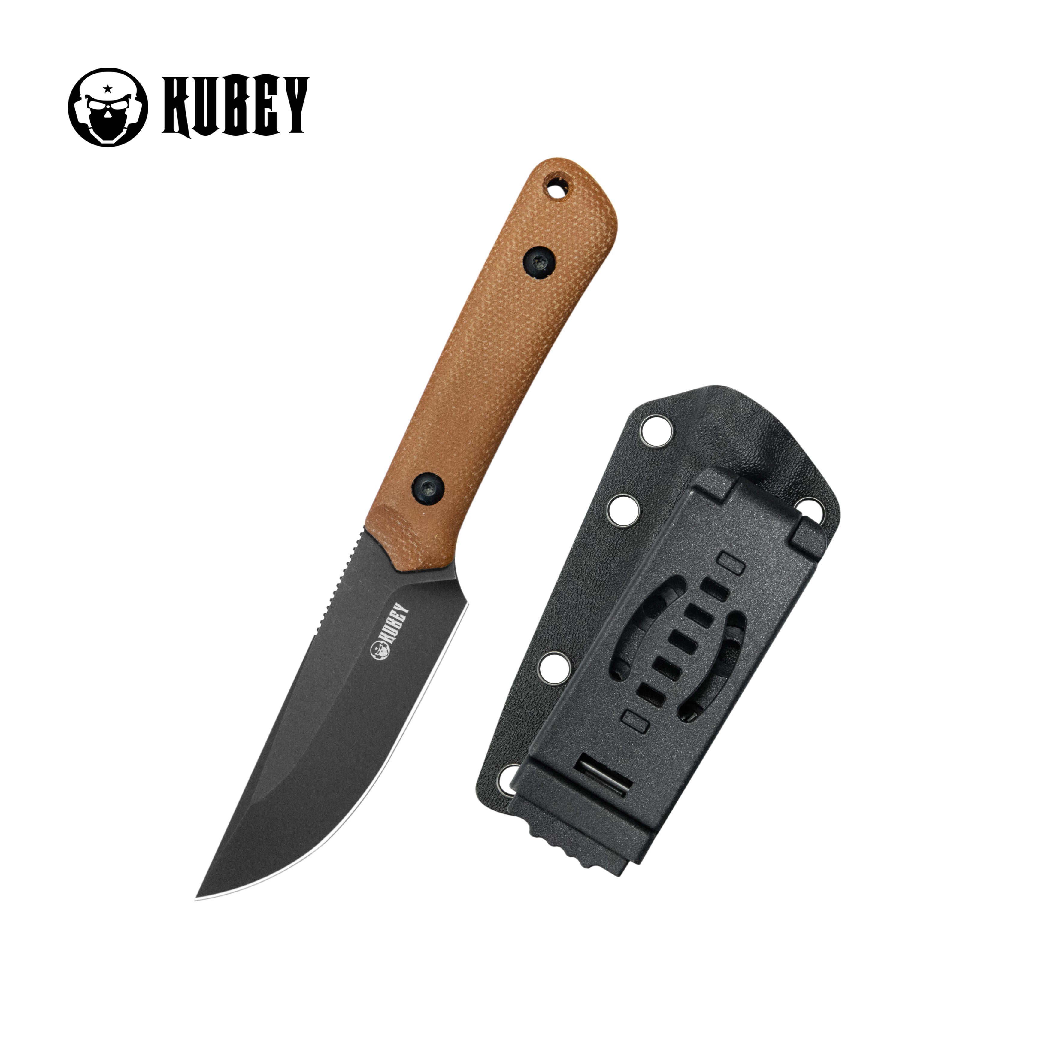 Kubey Thorn Fixed Blade Knife Brown Mikata Handle 2.8" Blackwash 14C28N Blade KU413F