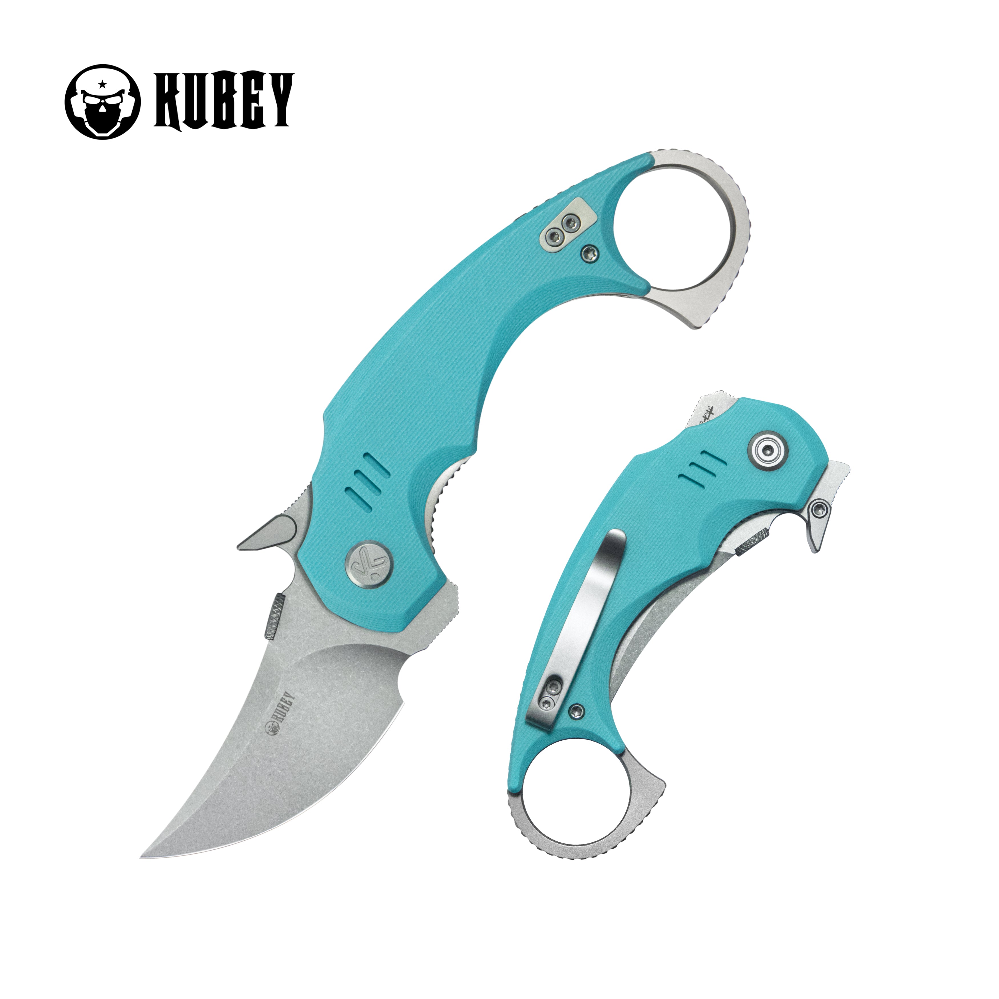 Jaw Pikal Karambit Folding Knife Tiffany Blue G-10 Handle 2.52" Sandblast 14C28N Blade KU440B