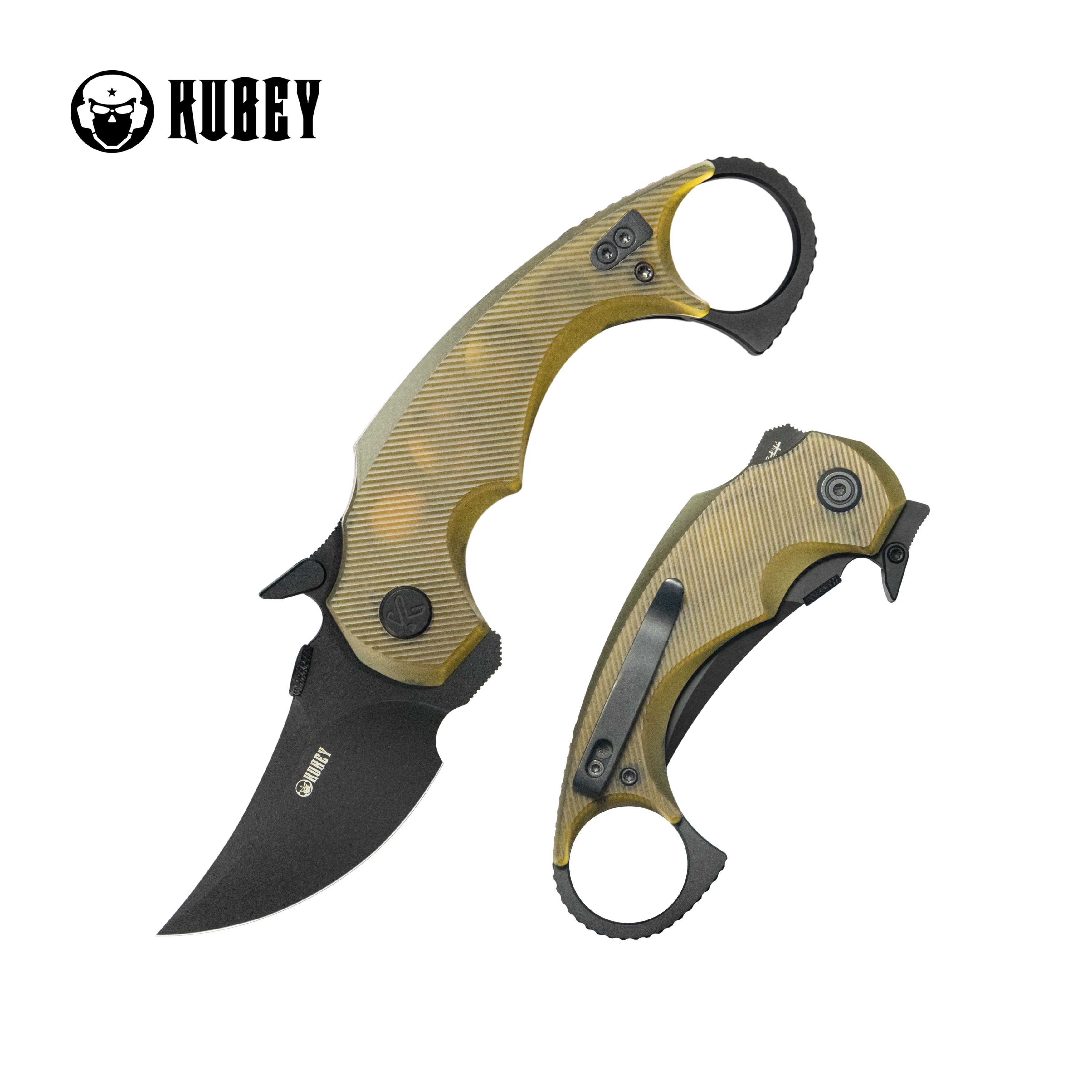 Kubey Jaw Pikal Karambit Folding Knife Ultem Handle 2.52" Blackwash 14C28N Blade KU440E