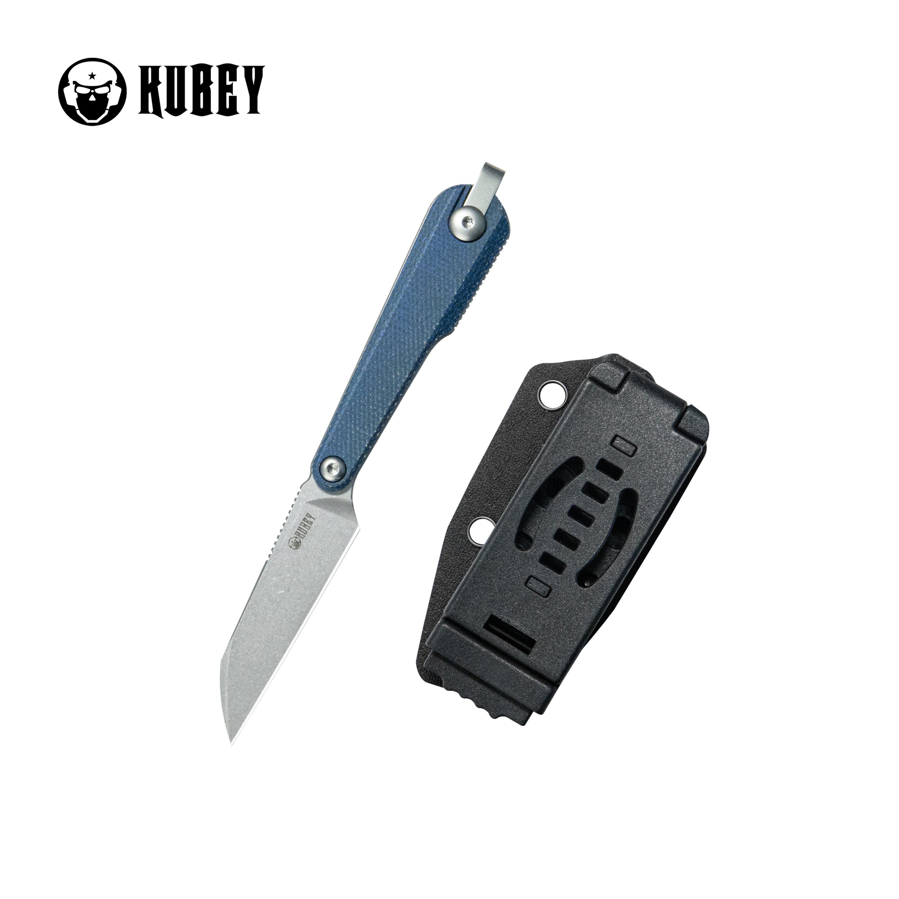 Kubey YAG Fixed Blade Knife Blue Micarta Handle 2.4" Beadblast 14C28N Blade KU450B