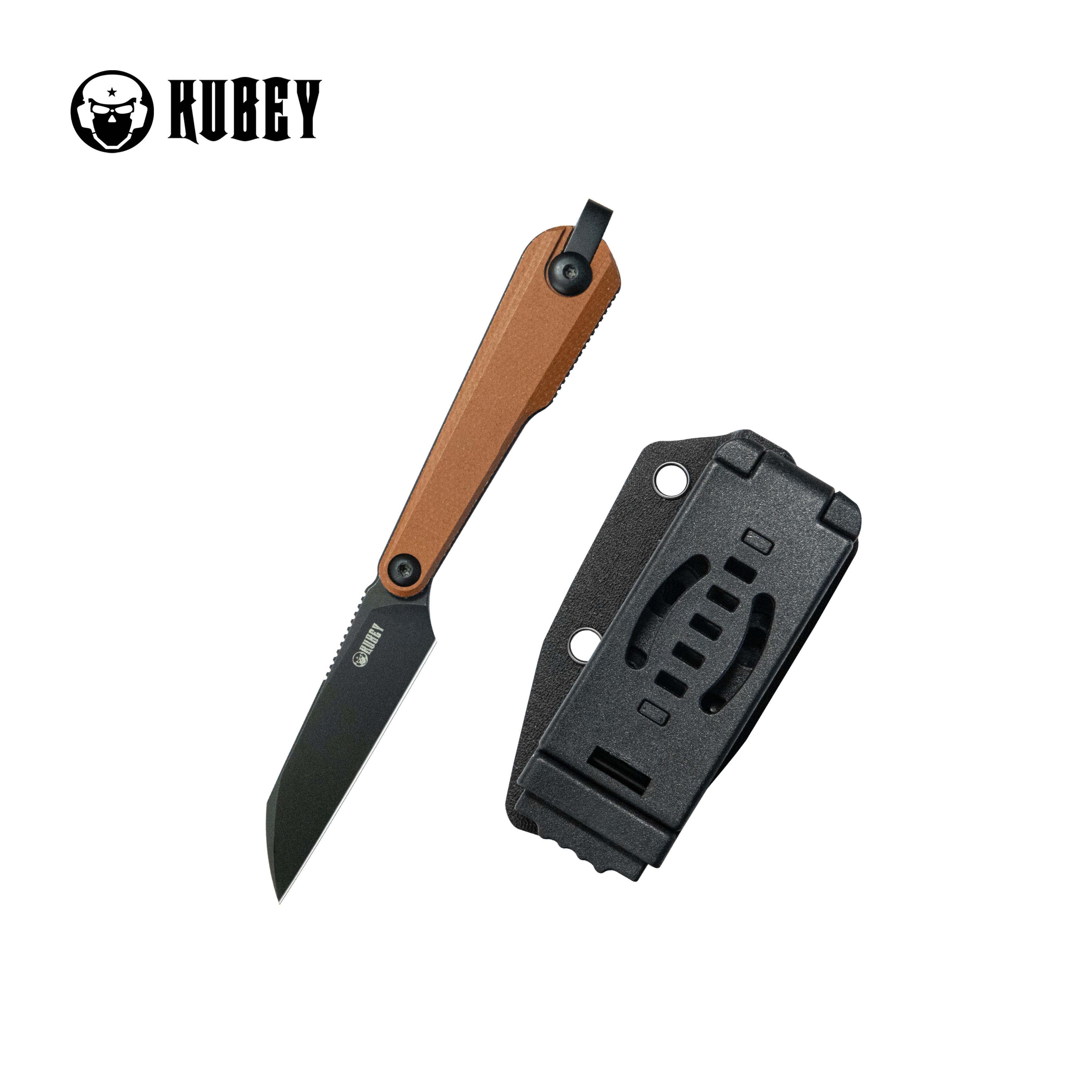 Kubey YAG Fixed Blade Knife Brown Micarta Handle 2.4" Blackwash 14C28N Blade KU450C