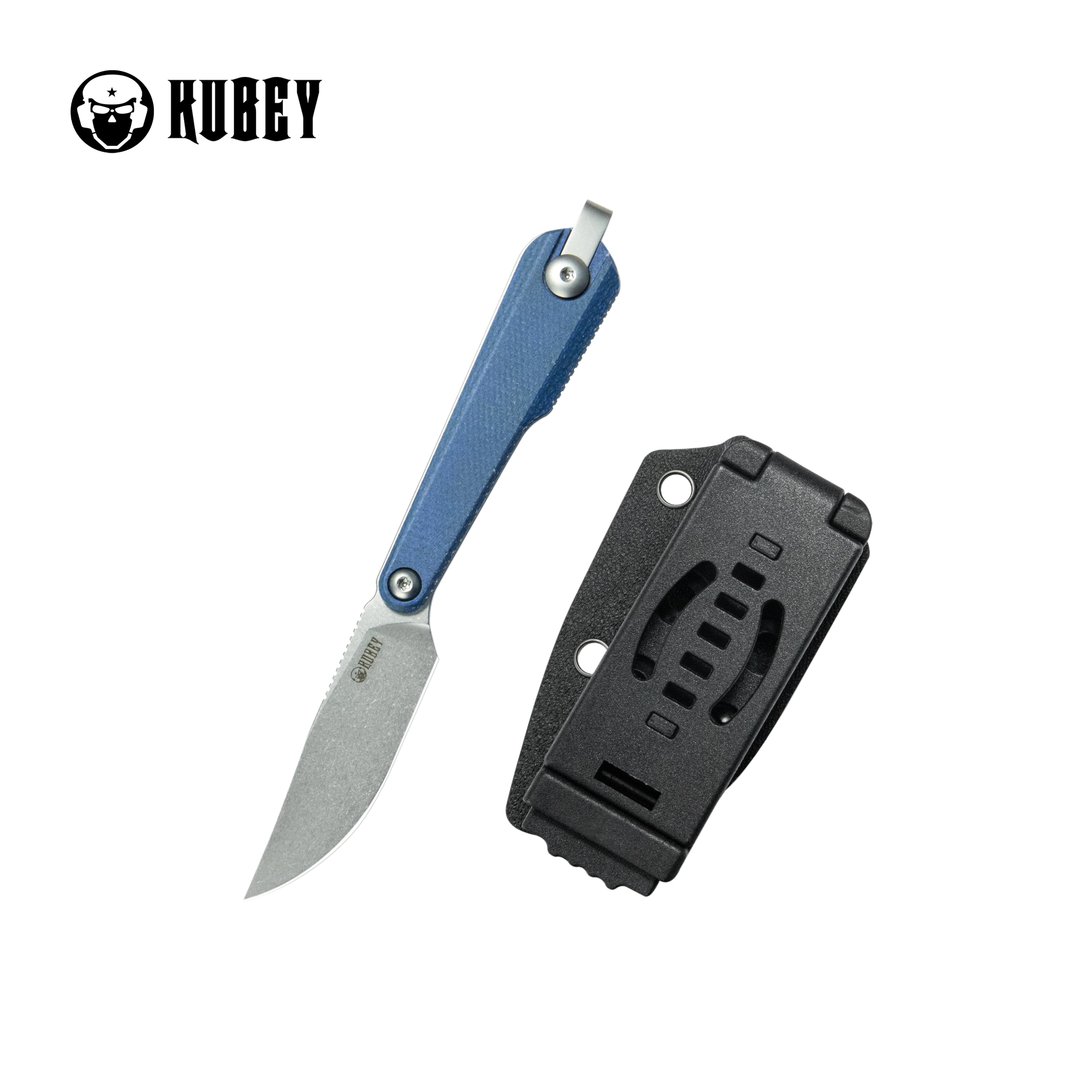 Kubey YAG Fixed Blade Knife Blue Micarta Handle 2.3" Beadblast 14C28N Blade KU451B