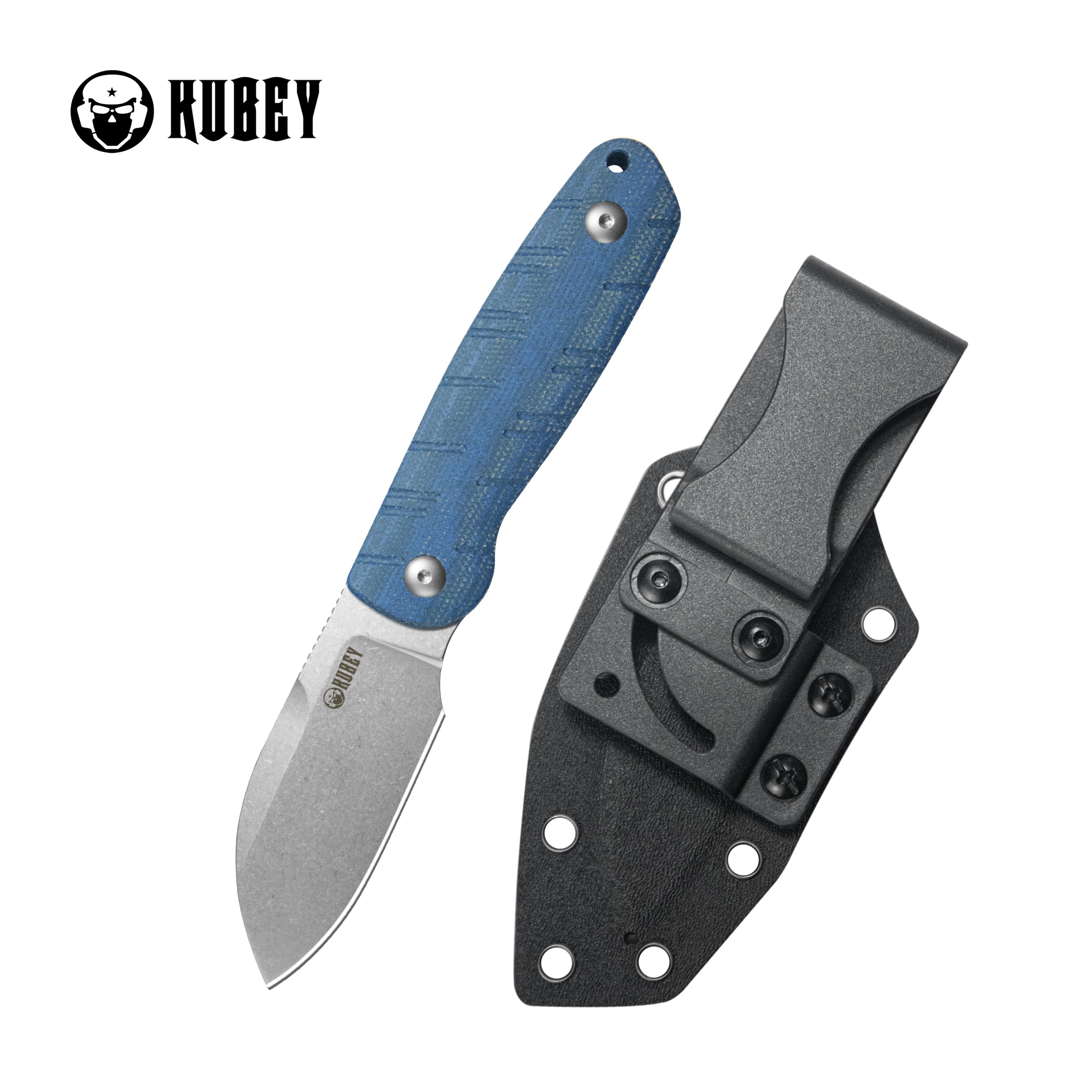 Kubey Microburst Fixed Blade Knife Blue Micarta Handle 2.95" Beadblast 14C28N Blade KU455A