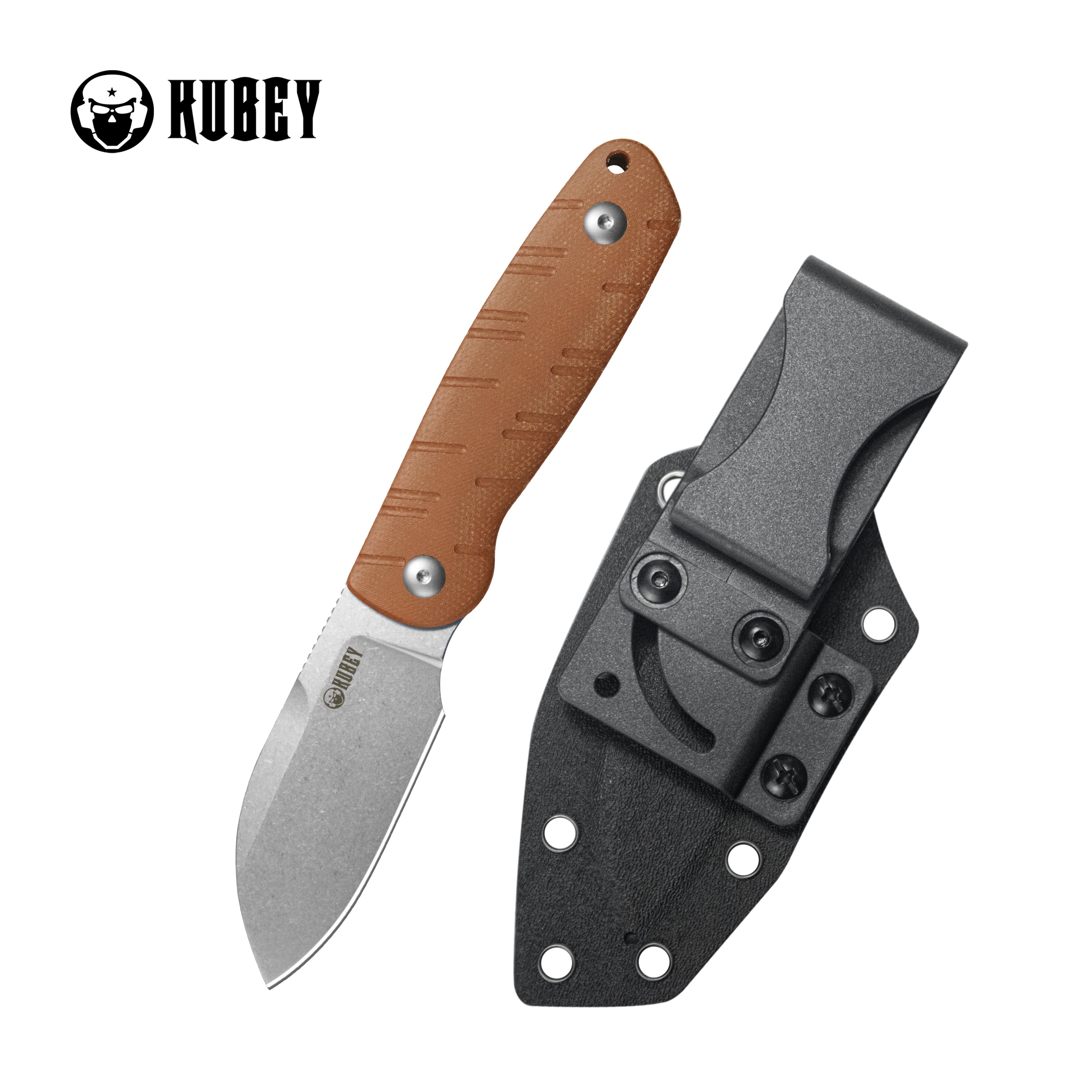 Kubey Microburst Fixed Blade Knife Brown Micarta Handle 2.95" Beadblast 14C28N Blade KU455B