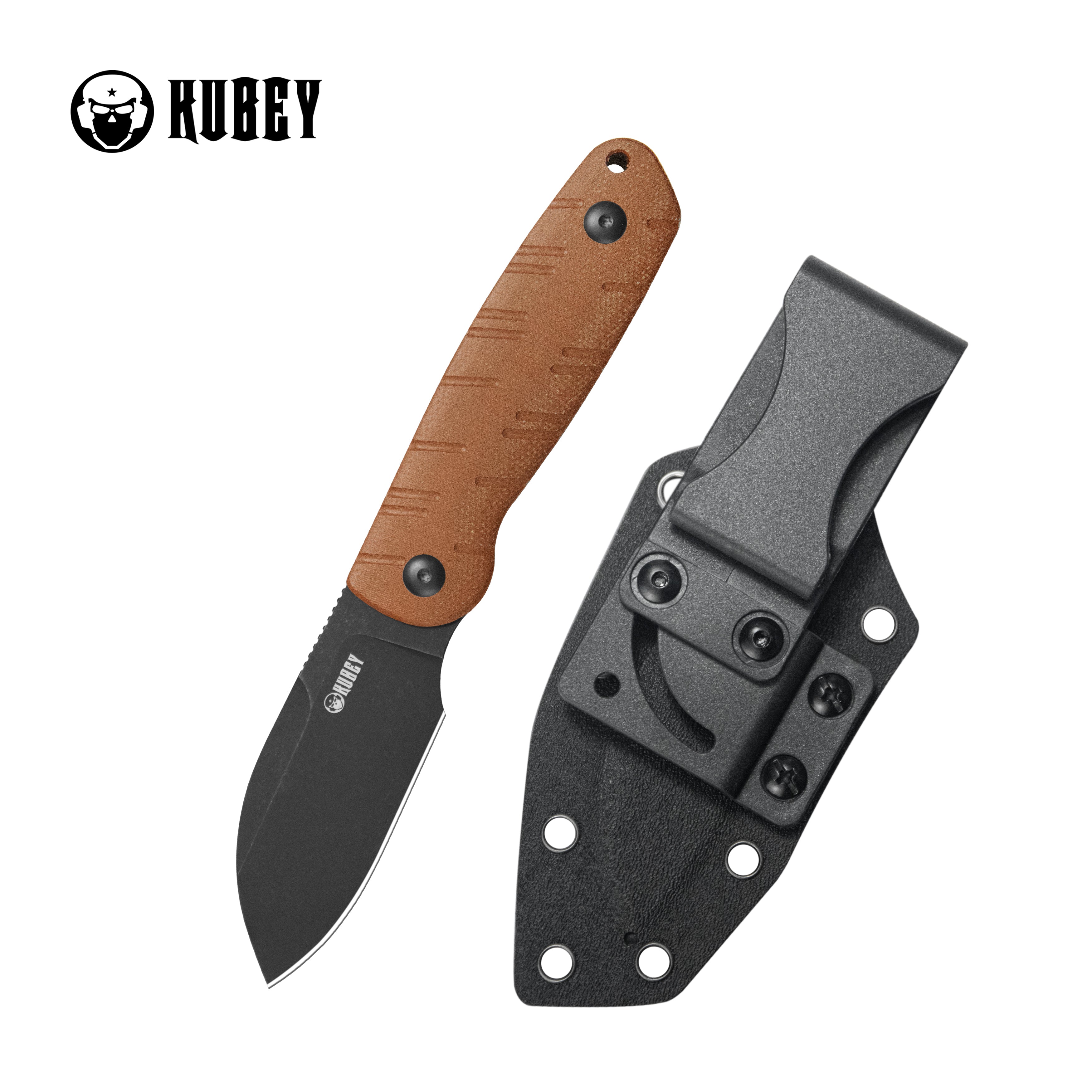 Kubey Microburst Fixed Blade Knife Brown Micarta Handle 2.95