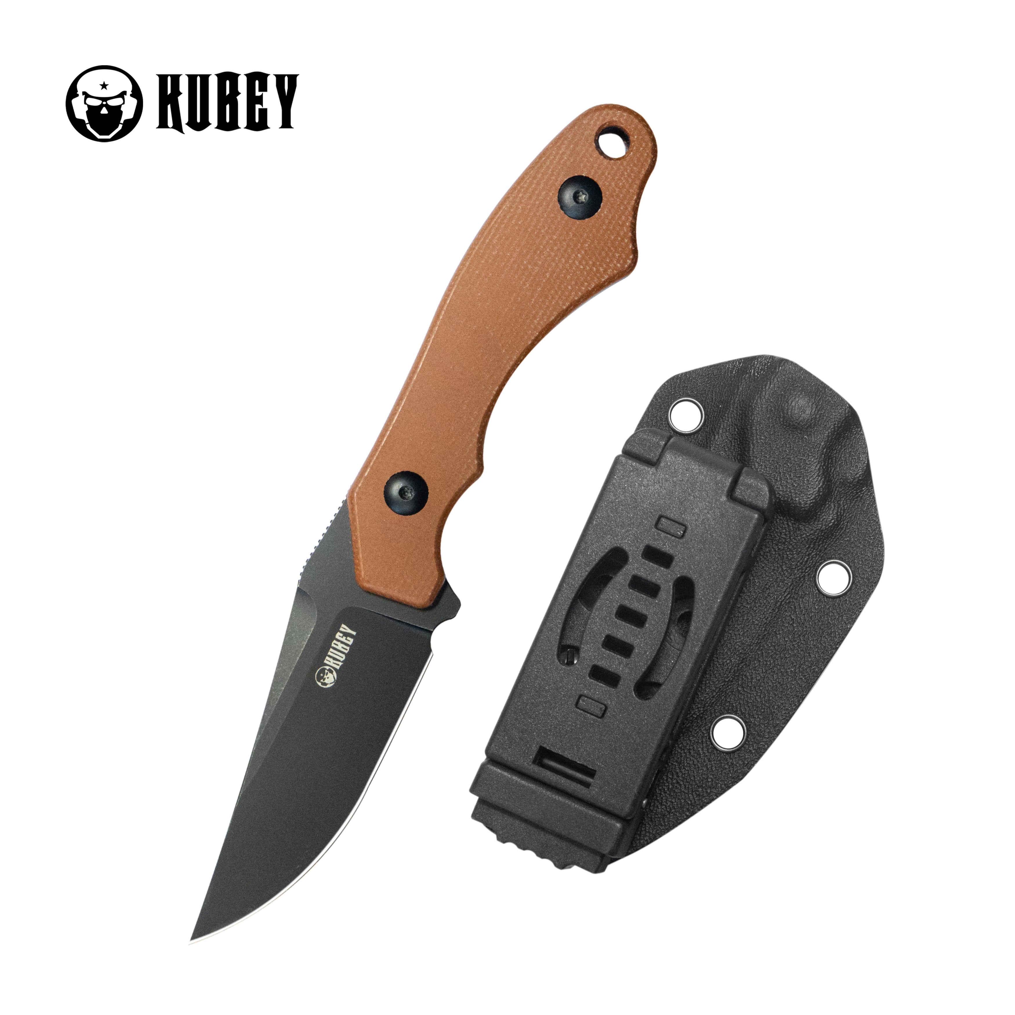 TLB II Clip Point EDC Fixed Blade Knife Brown Micarta 4" Blackwash 14C28N with Kydex Sheath KU468D