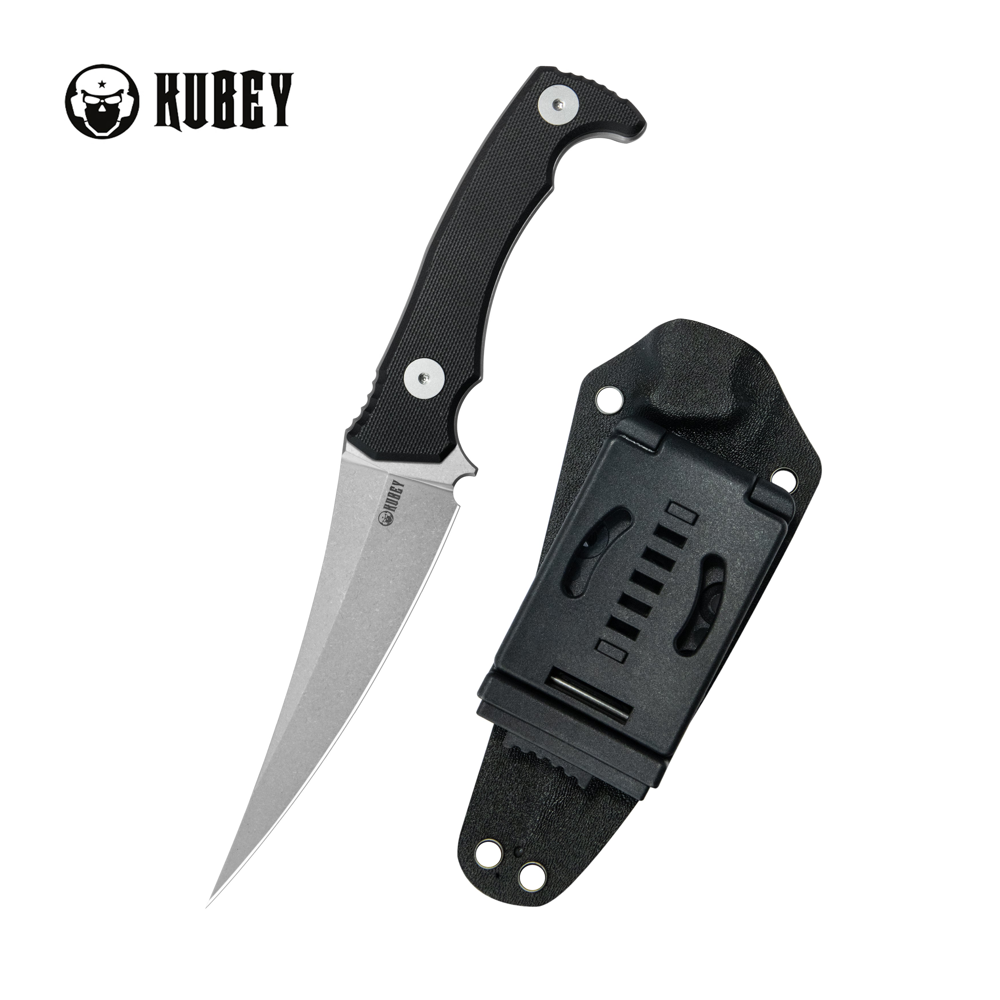Kubey Sicarii Fixed Blade Knife Black G10 Handle 4.57" Beadblast 14C28N Blade KU477A