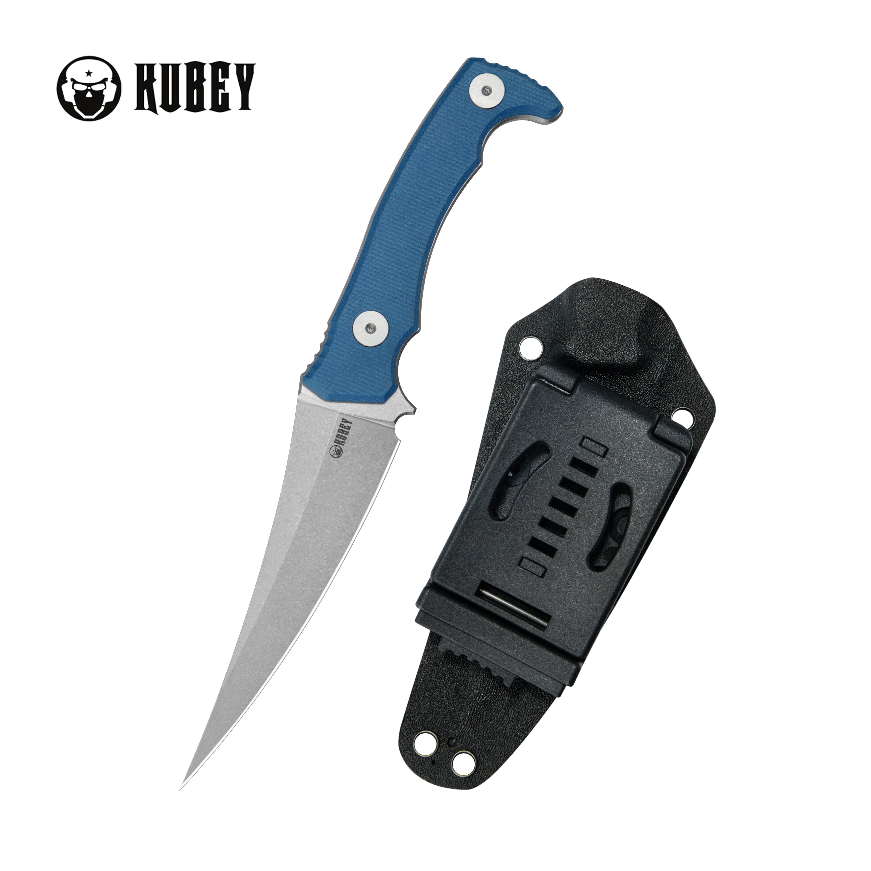 Kubey Sicarii Fixed Blade Knife Blue Micarta Handle 4.57" Beadblast 14C28N Blade KU477C