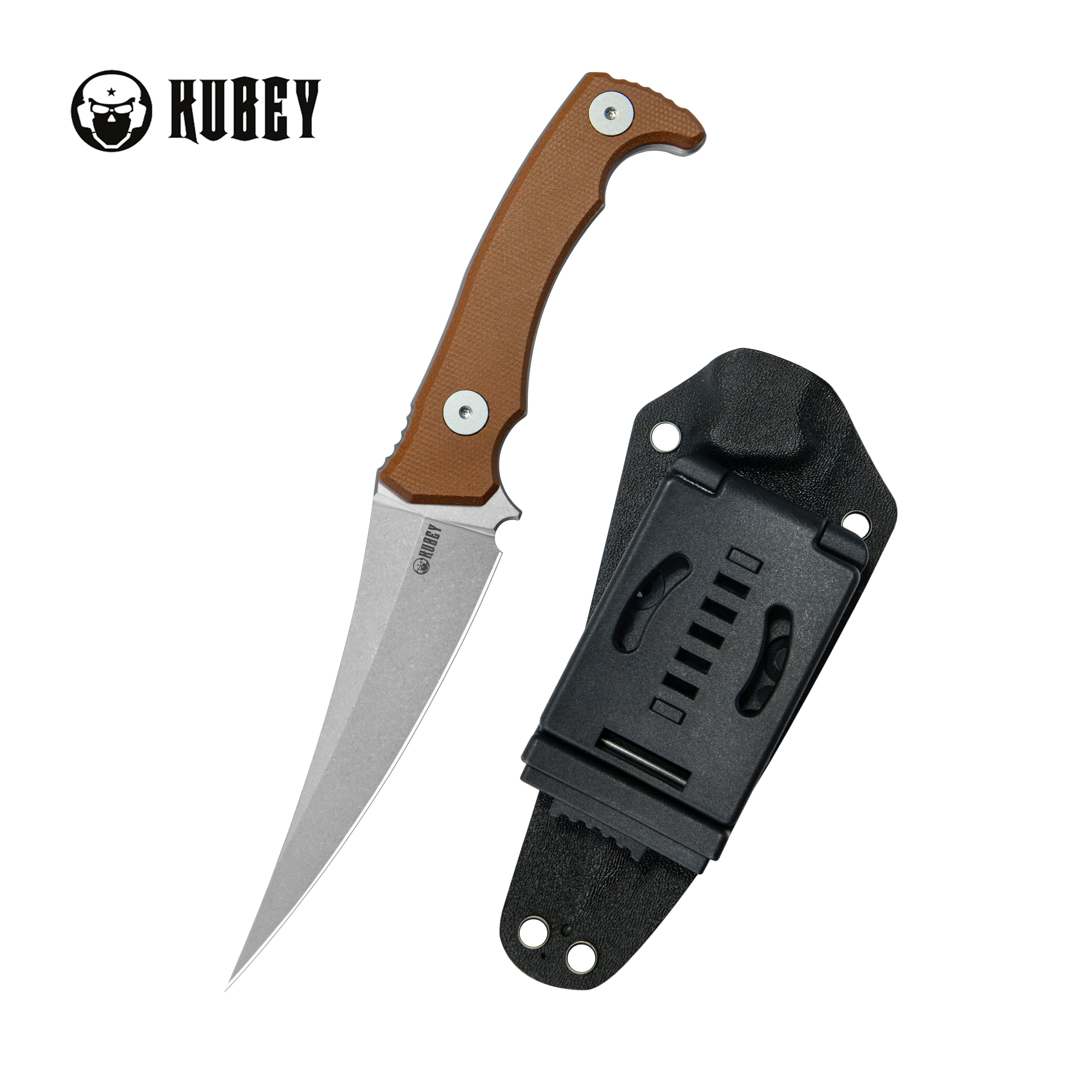 Kubey Sicarii Fixed Blade Knife Brown Micarta Handle 4.57" Beadblast 14C28N Blade KU477E