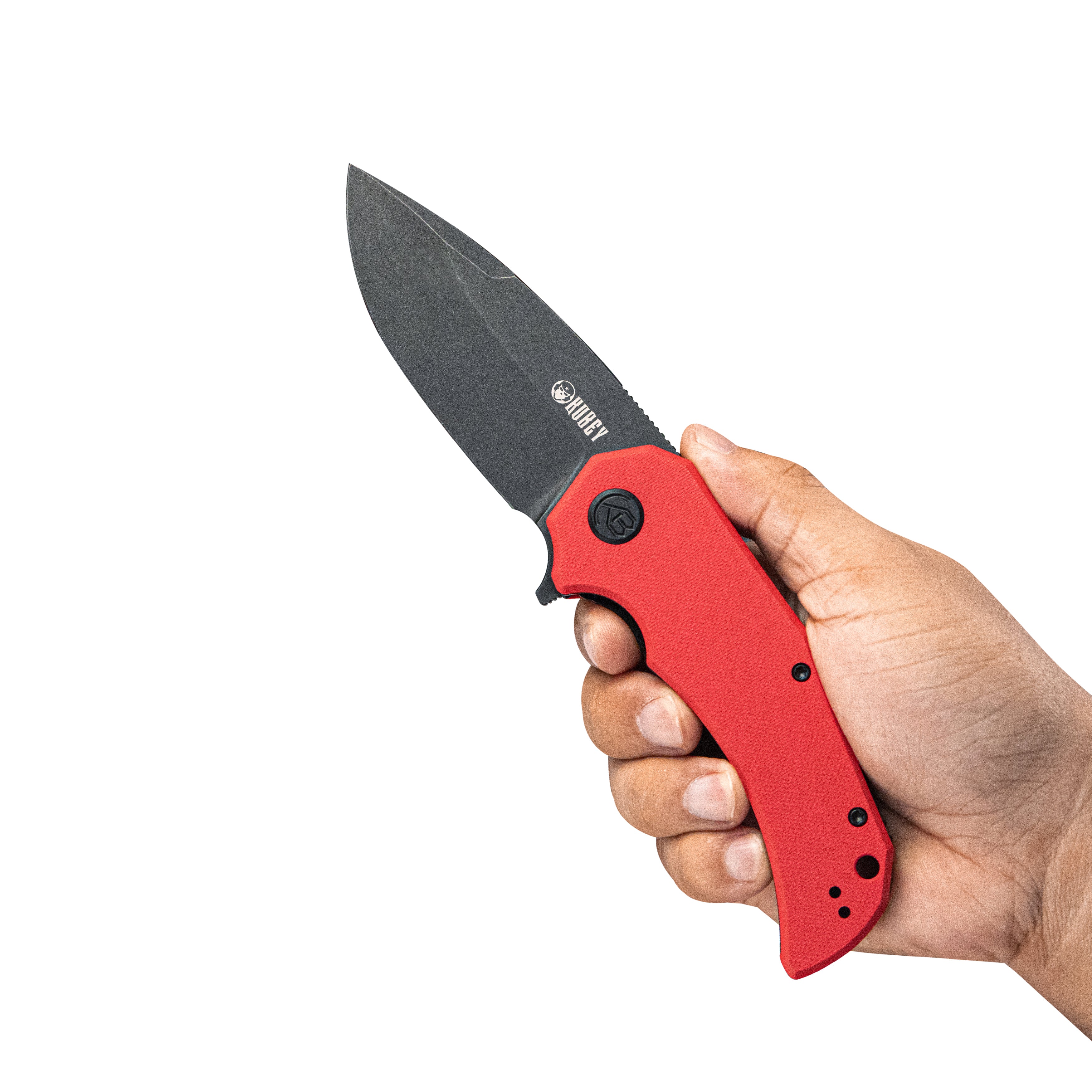 Mikkel Willumsen Design Bravo one Drop Point Outdoor Folding Camping Knife Red G10 Handle 3.39" Blackwash AUS-10 KU319E