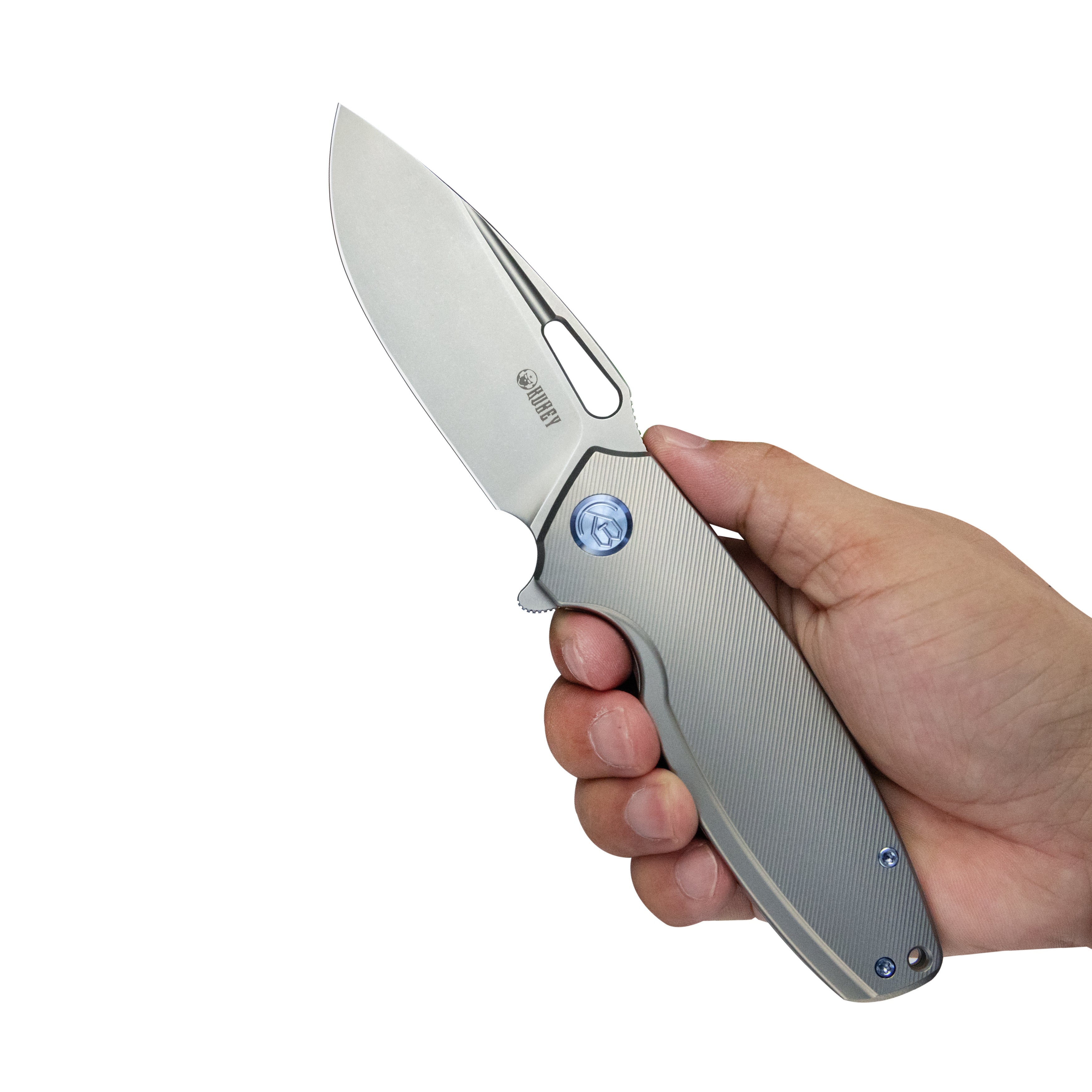 Tityus Frame Lock Flipper Folding Knife Gray 6AL4V Contoured Titanium Handle 3.39" Bead Blasted 14C28N KB360A