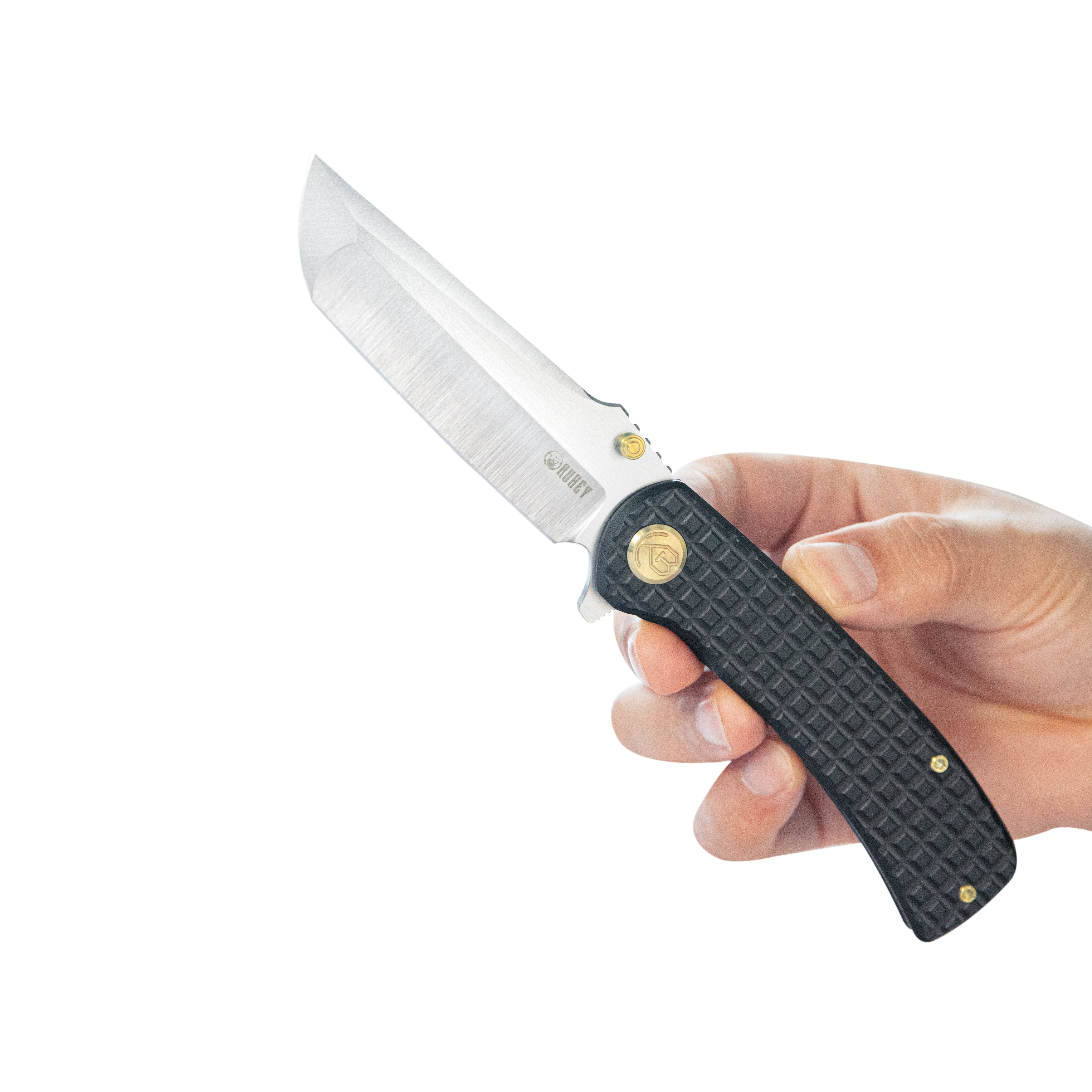 Interflow Tactical Folding Knife Flipper Folder Black Titanium FRAG Handle 3.50" Belt Satin Bohler M390 Blade KB294C