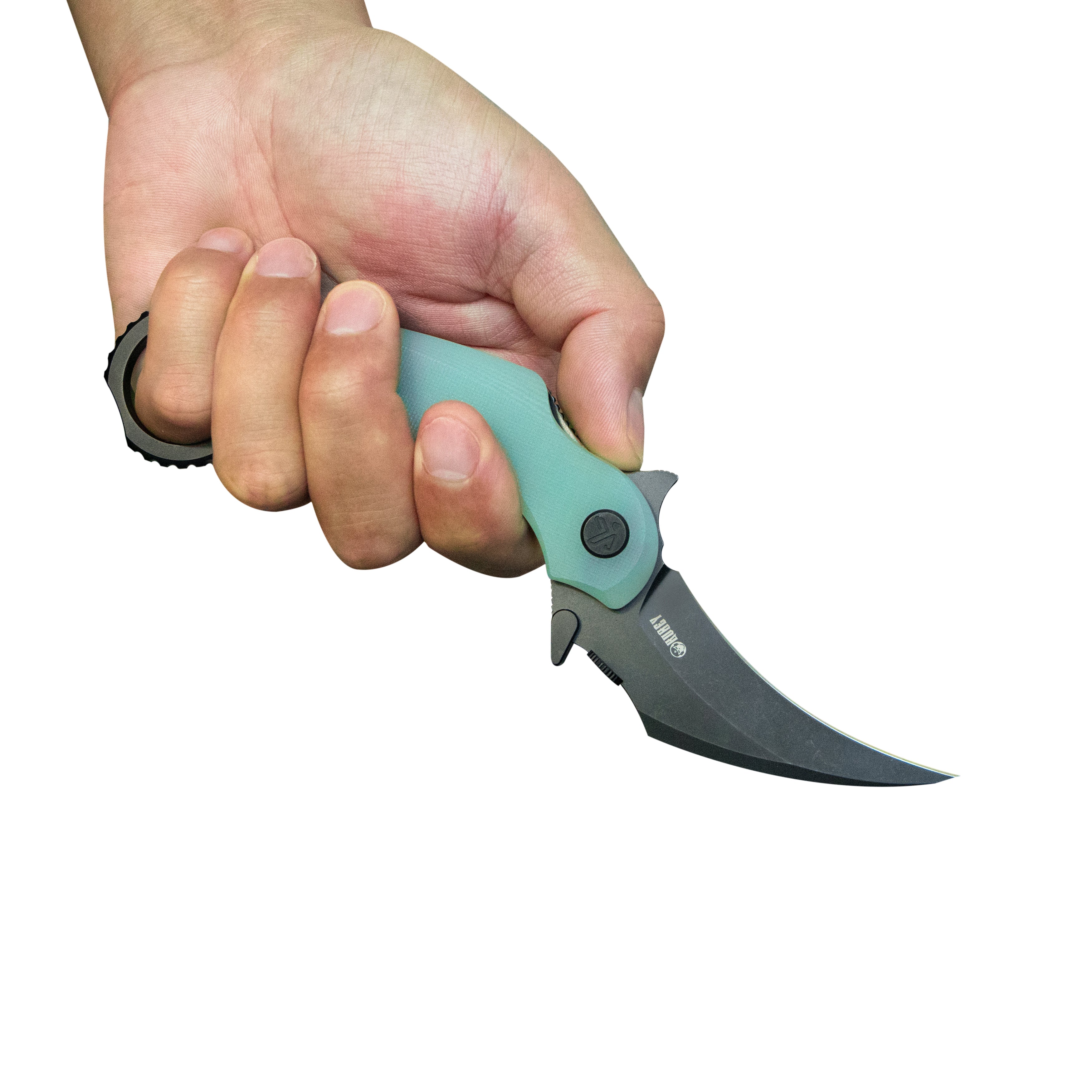 Rogue Pikal Karambit Folding Knife Jade G10 Handle 2.91" Blackwash 14C28N Blade KU298E