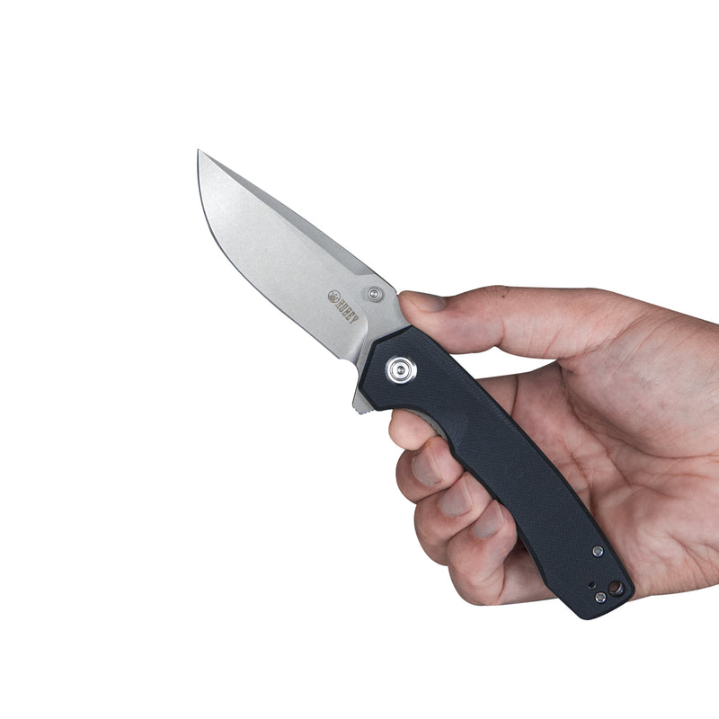 Calyce Liner Lock Flipper Folding Knife Black G10 Handle 3.27" Bead Blasted D2 KU901A