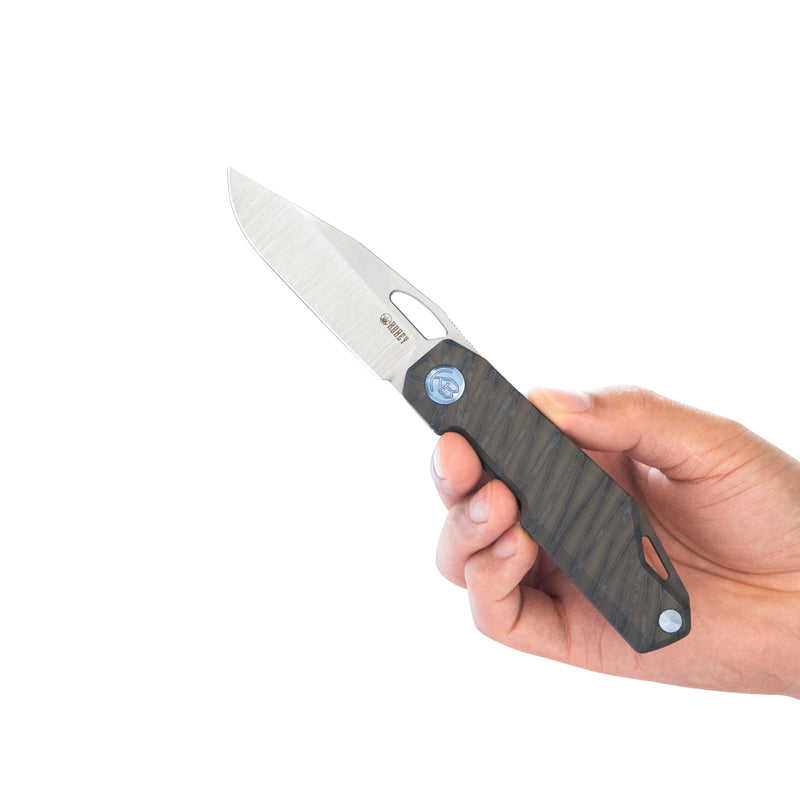 Verijero Fronter Flipper Pocket Folding Knife Flame 6AL4V Titanium Handle 3.35" Belt Satin 14C28N KB340C