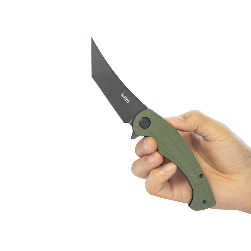 Scimitar Tanto Liner Lock Hunting Folding Knife Green G10 Handle 3.46" Blackwash 14C28N KU175B