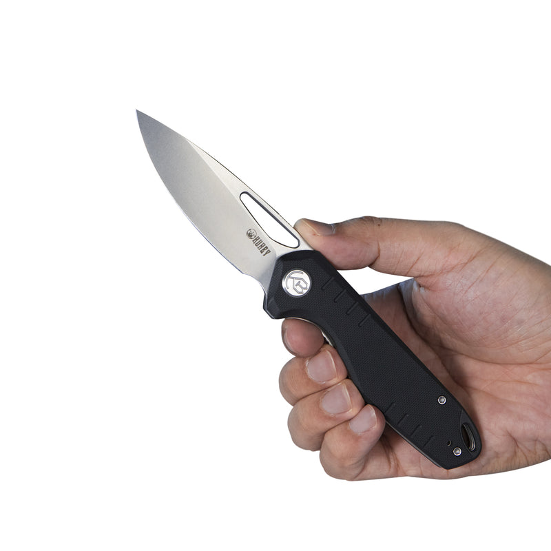 Doris Liner Lock Front Flipper Folding Knife Black G10 Handle 3.27" Bead Blasted Finish D2 KU324A