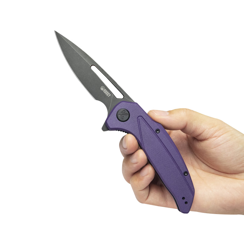 Nautilus Flipper Knife Purple G10 Handle 3.46" Silver Sandblast 14C28N KU372A