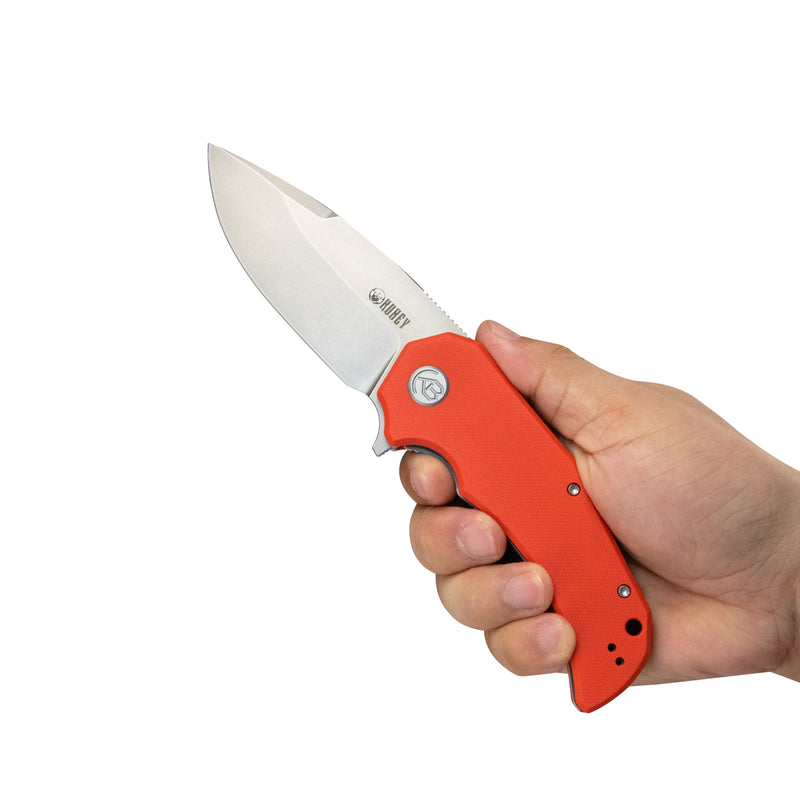 Mikkel Willumsen Design Bravo one Drop Point Outdoor Folding Camping Knife Orange G10 Handle 3.39" Beadblast AUS-10 KU319B