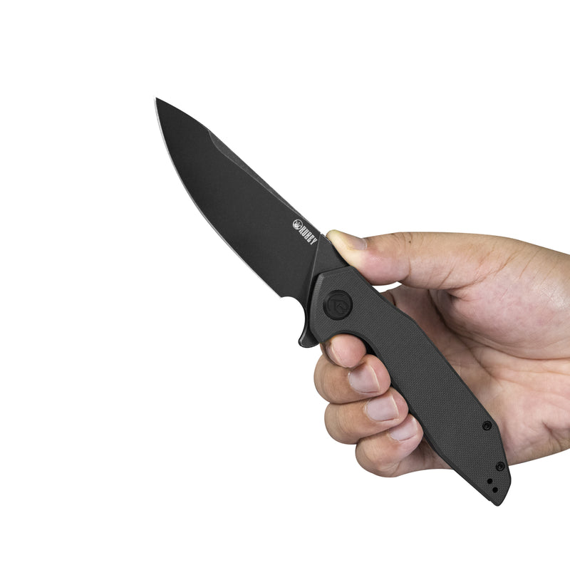 Nova Liner Lock Flipper Folding Pocket Knife Black G10 Handle Black Stonewashed D2 KU117B