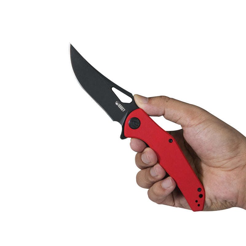 Phemius Liner Lock Folding Pocket Knife Red G10 Handle 3.66" Bead Blasted D2 KU149C