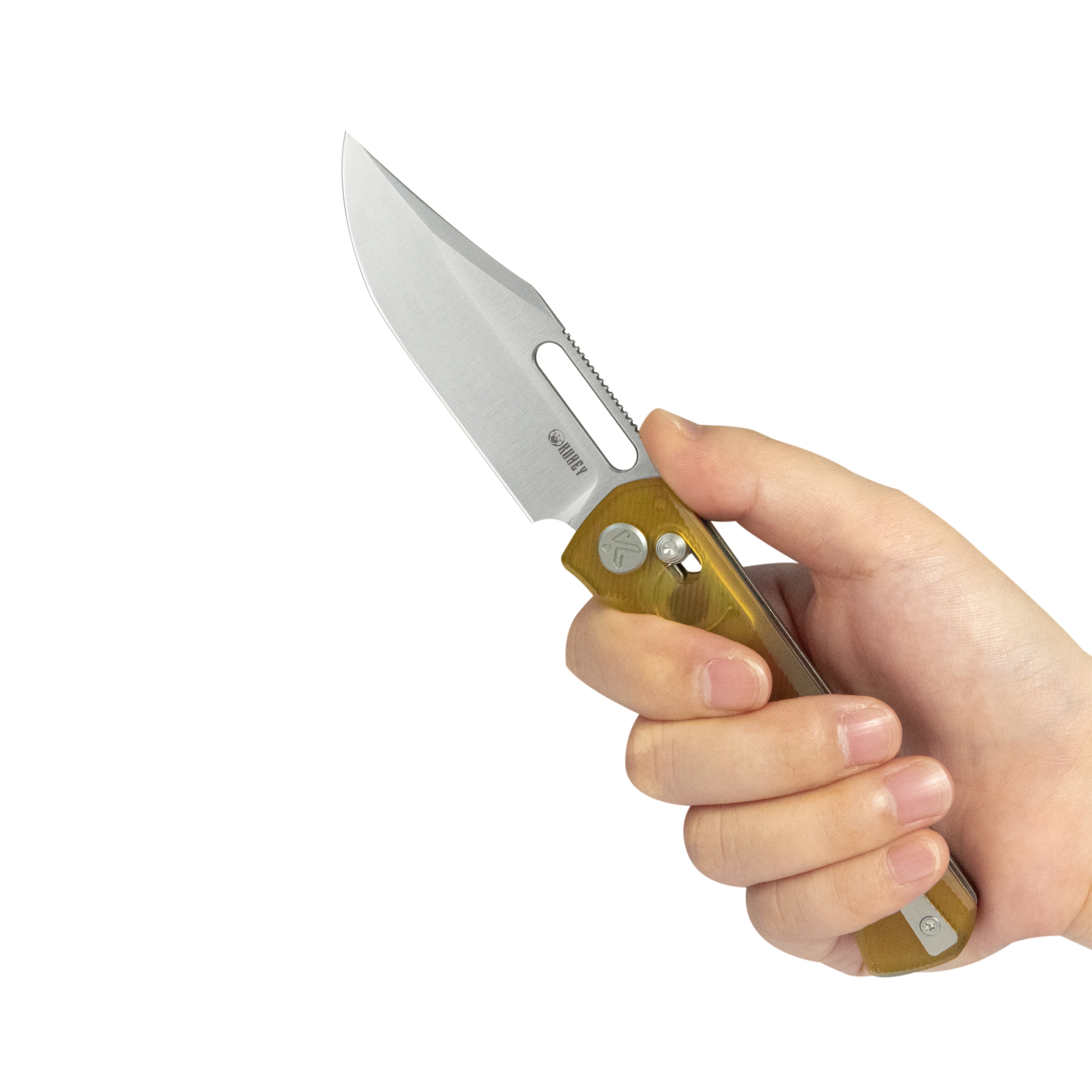 Kubey TBO Axis lock Everyday Carry Folding Knife Ultem Handle 3.1" Satin 14C28N KU396C