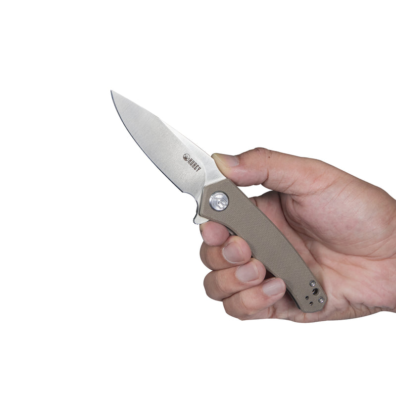 Liner Lock Flipper Folding Knife Tan G10 Handle 2.95" Satin D2 KU055C