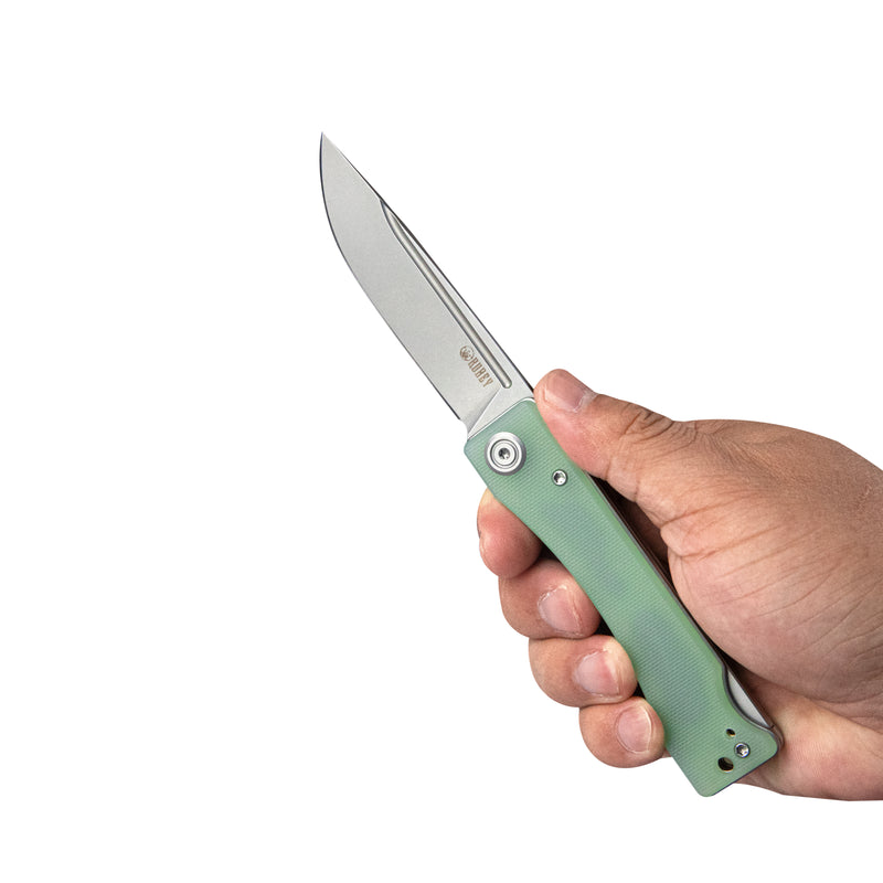 Akino Lockback Pocket Folding Knife Jade G10 Handle 3.15" Bead Blasted Sandvik 14C28N KU2102B