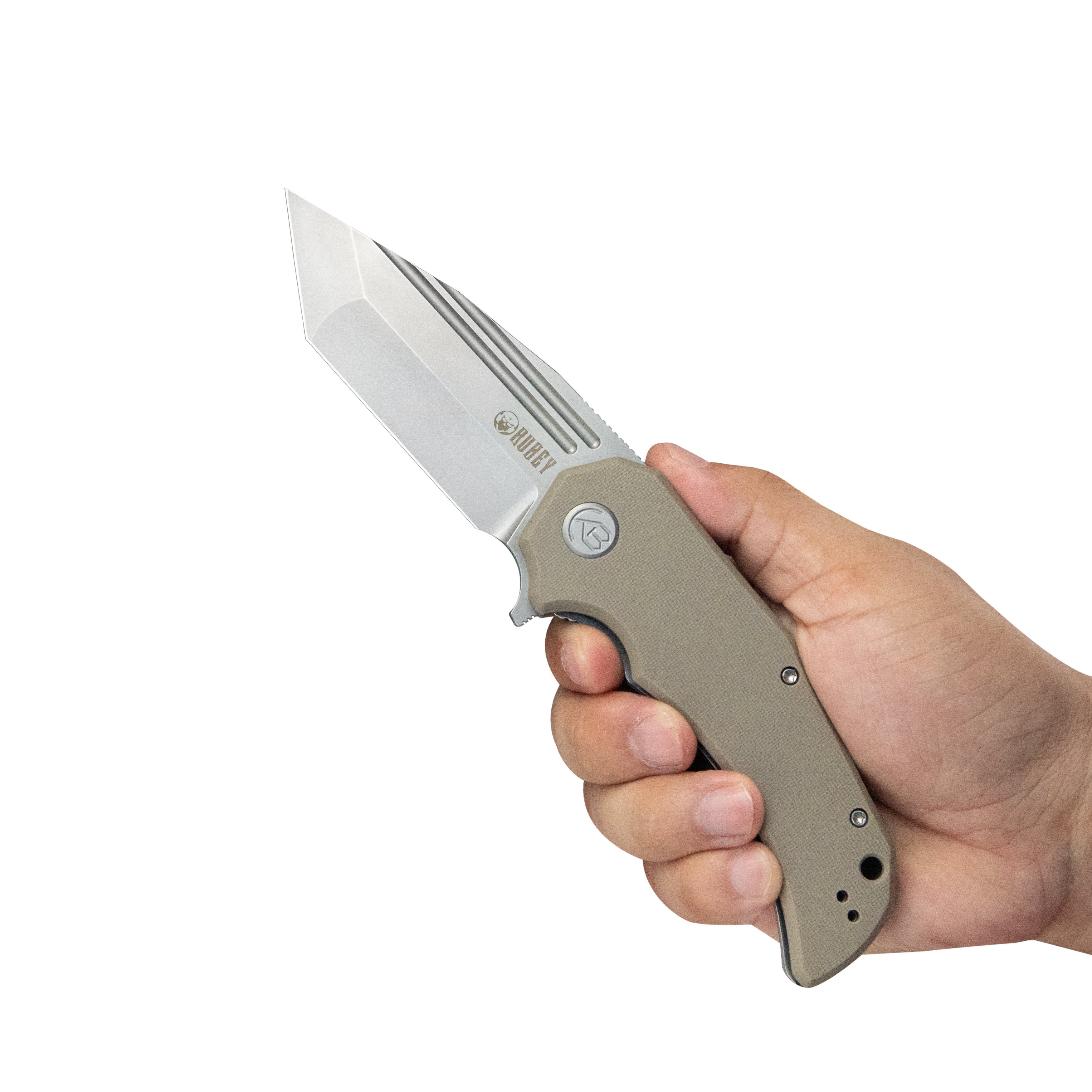 Mikkel Willumsen Design Bravo one Tanto Outdoor Folding Camping Knife Tan G10 Handle 3.39" Beadblast AUS-10 KU318C