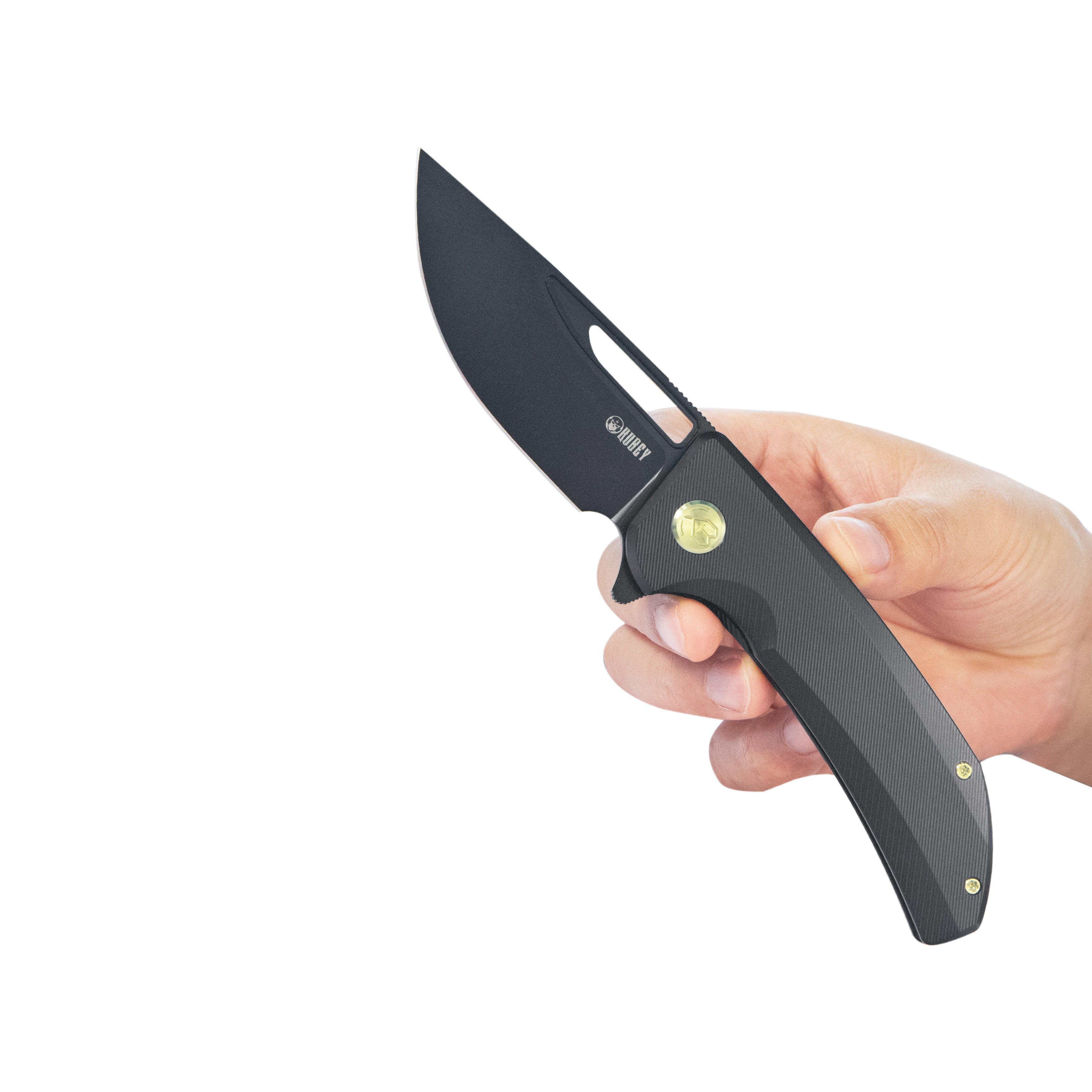 Kubey Hyperion Frame Lock Flipper Knife Black Titanium Handle w/ Micro