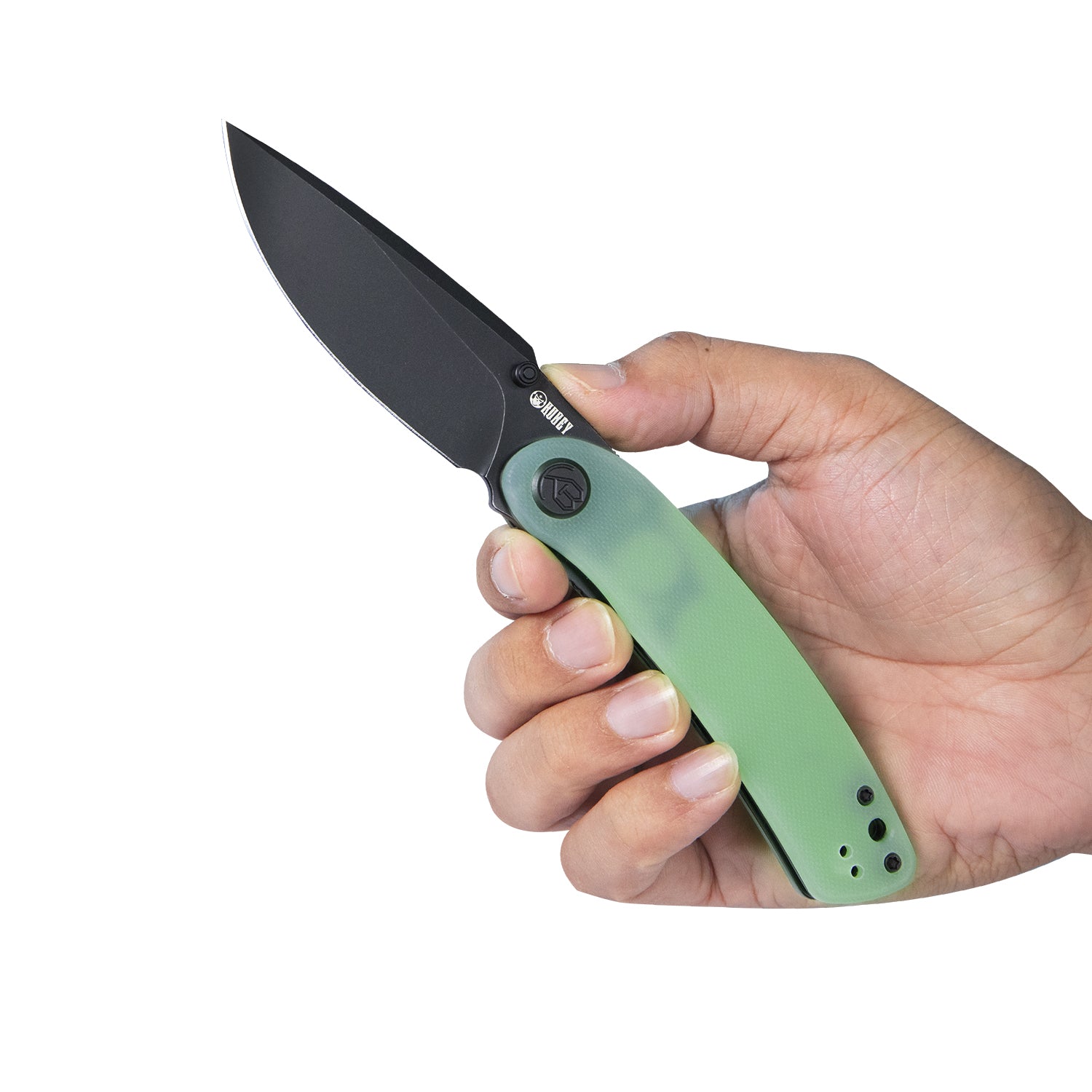 Momentum Sherif Manganas Design Liner Lock Front Flipper / Dual Studs Open Folding Knife Jade G10 Handle 3.43" Darkwashed D2 KU344C