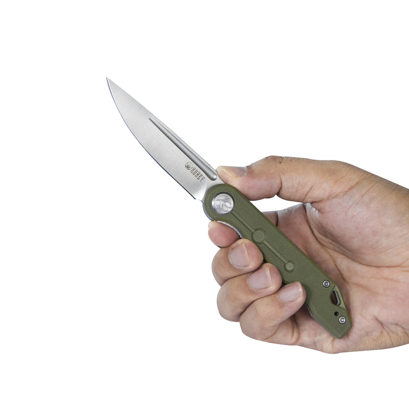 Mizo Liner Lock Front Flipper Folding Knife Green G10 Handle 3.15" Satin 14C28N KU2101D