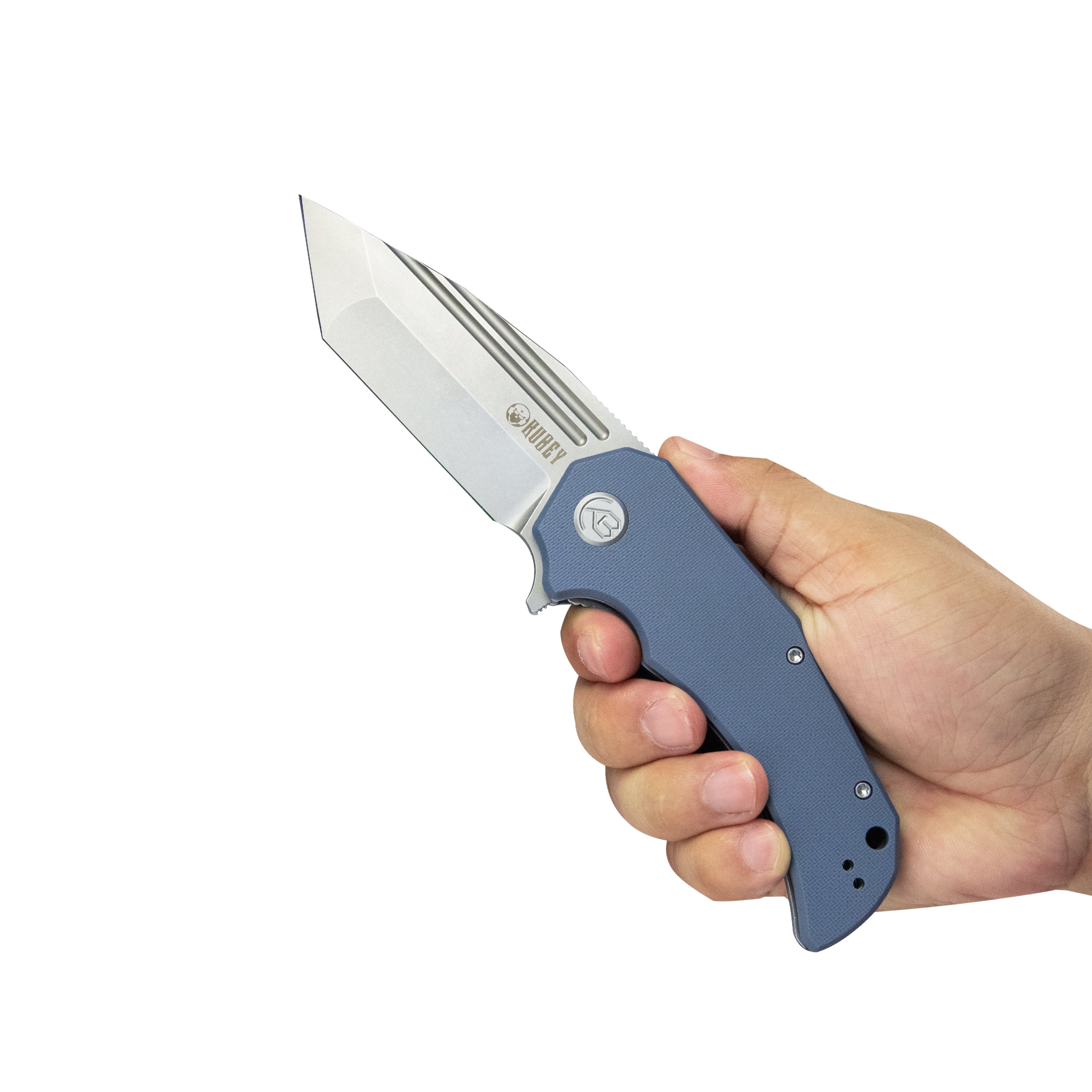 Mikkel Willumsen Design Bravo one Tanto Outdoor Folding Camping Knife Blue G10 Handle 3.39" Beadblast AUS-10 KU318E