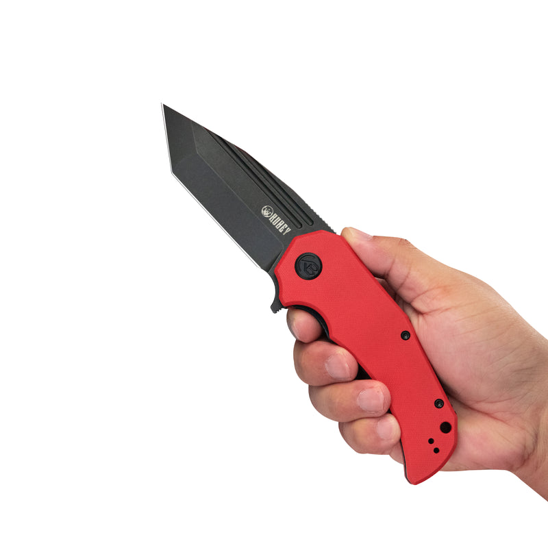 Mikkel Willumsen Design Bravo one Tanto Outdoor Folding Camping Knife Red G10 Handle 3.39" Blackwash AUS-10 KU318B