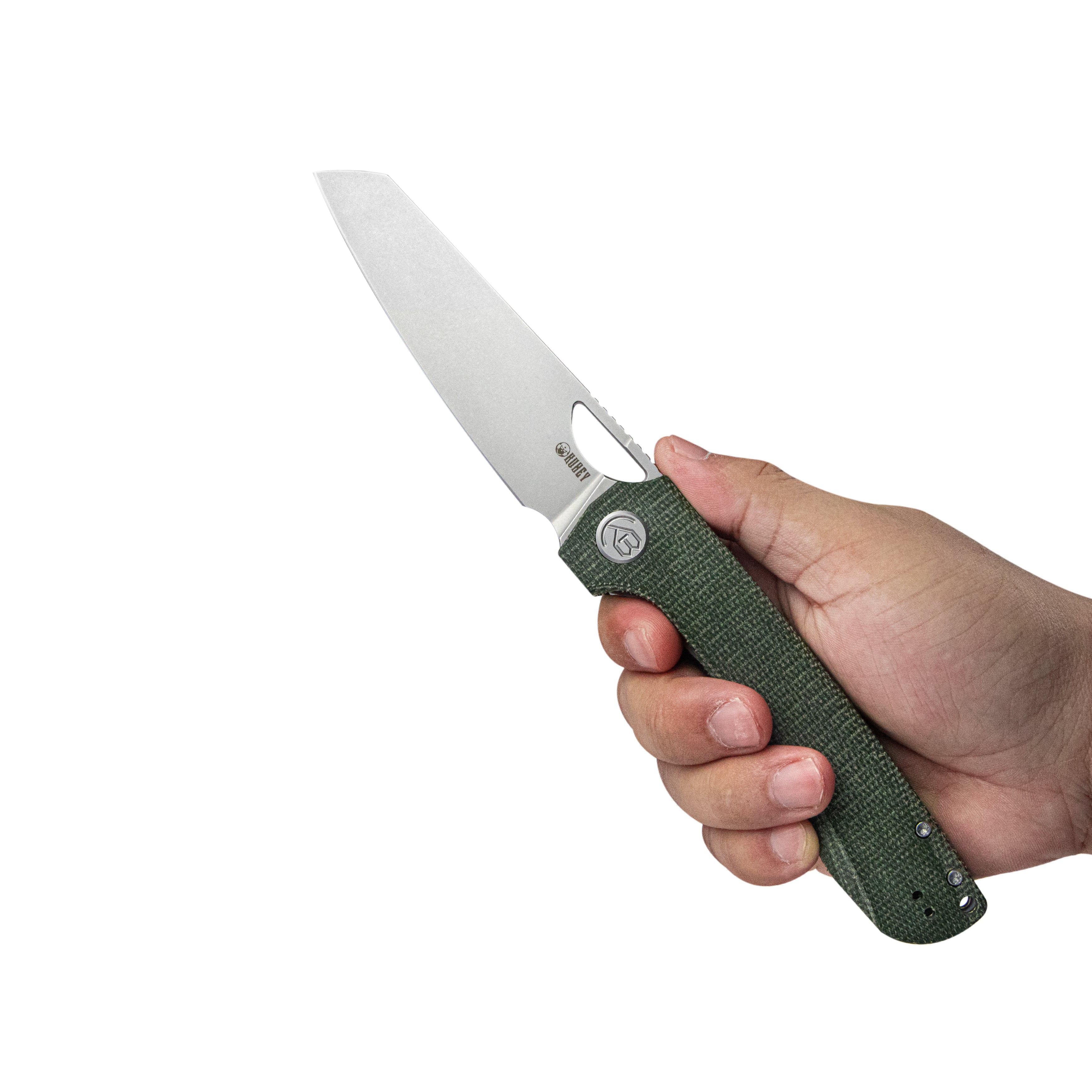 Kubey Elang Klappmesser Liner Lock Folding Knife Green Micarta Handle 3.94" Bead Blasted Sheepsfoot AUS-10 KU365E