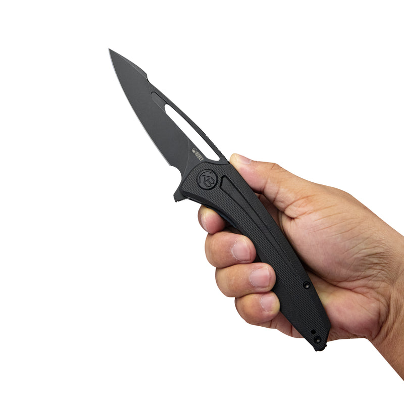 Merced Folding Knife 3.46" Blackwash AUS-10 Blade With Durable Black G10 Handle Reliable Tactical Pocket Knife KU345F