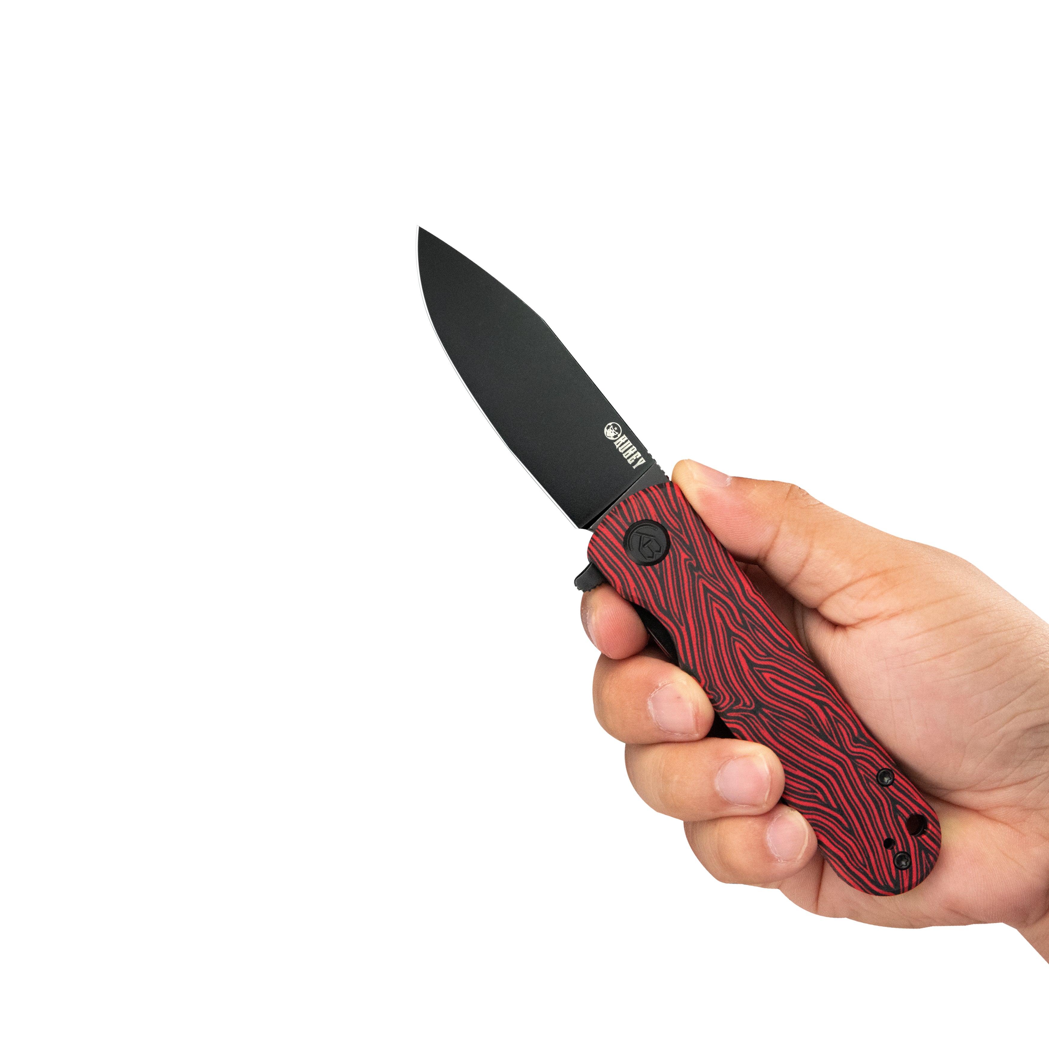 NEO Outdoor Folding Pocket Knife Red black Damascus G10 Handle 3.43" Blackwash AUS-10 KU371F