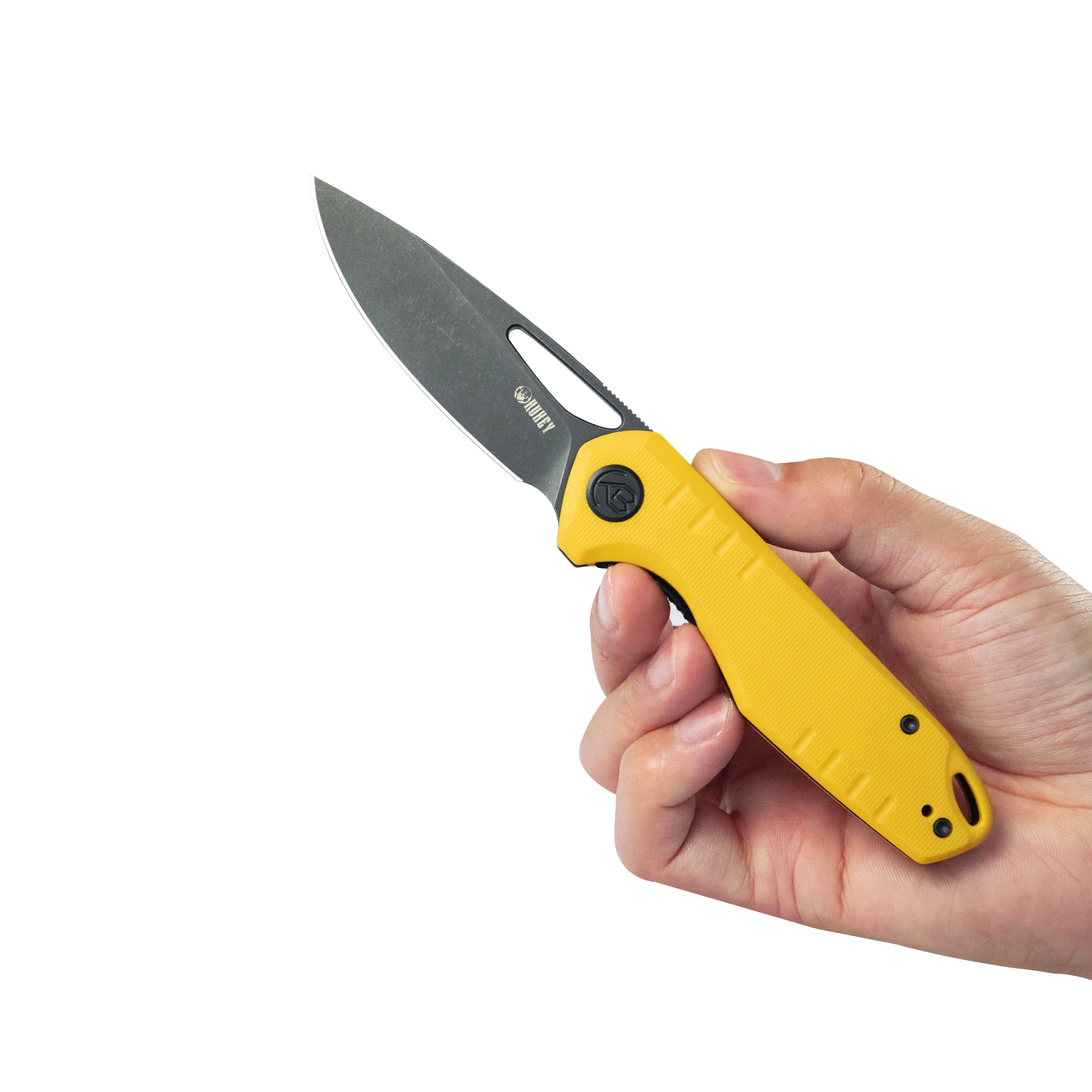 Doris Liner Lock Front Flipper Folding Knife Yellow G10 Handle 3.27" Blackwash Finish 14C28N KU324G