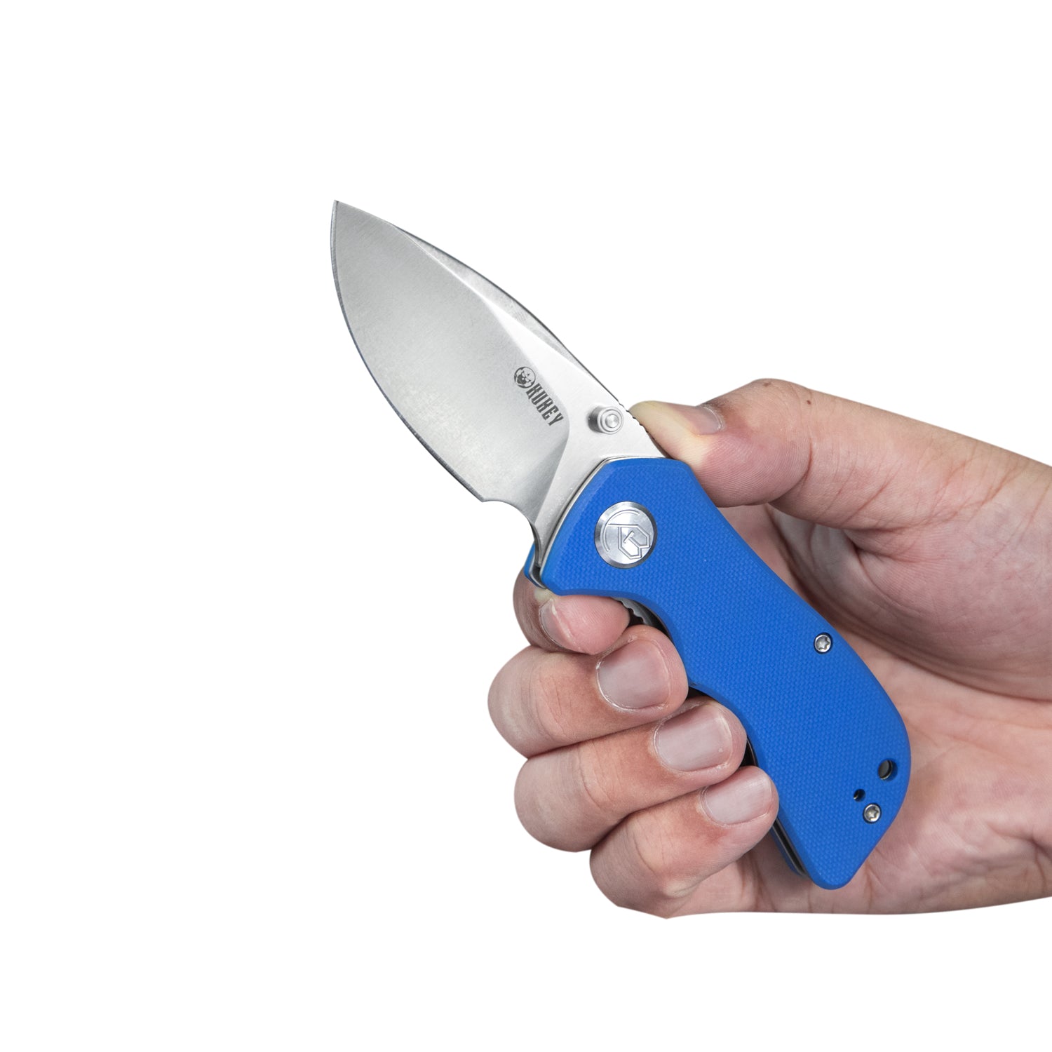 Karaji Liner Lock Dual Thumb Studs Open Folding Pocket Knife Blue G10 Handle 2.56" Satin Finish D2 KU180G