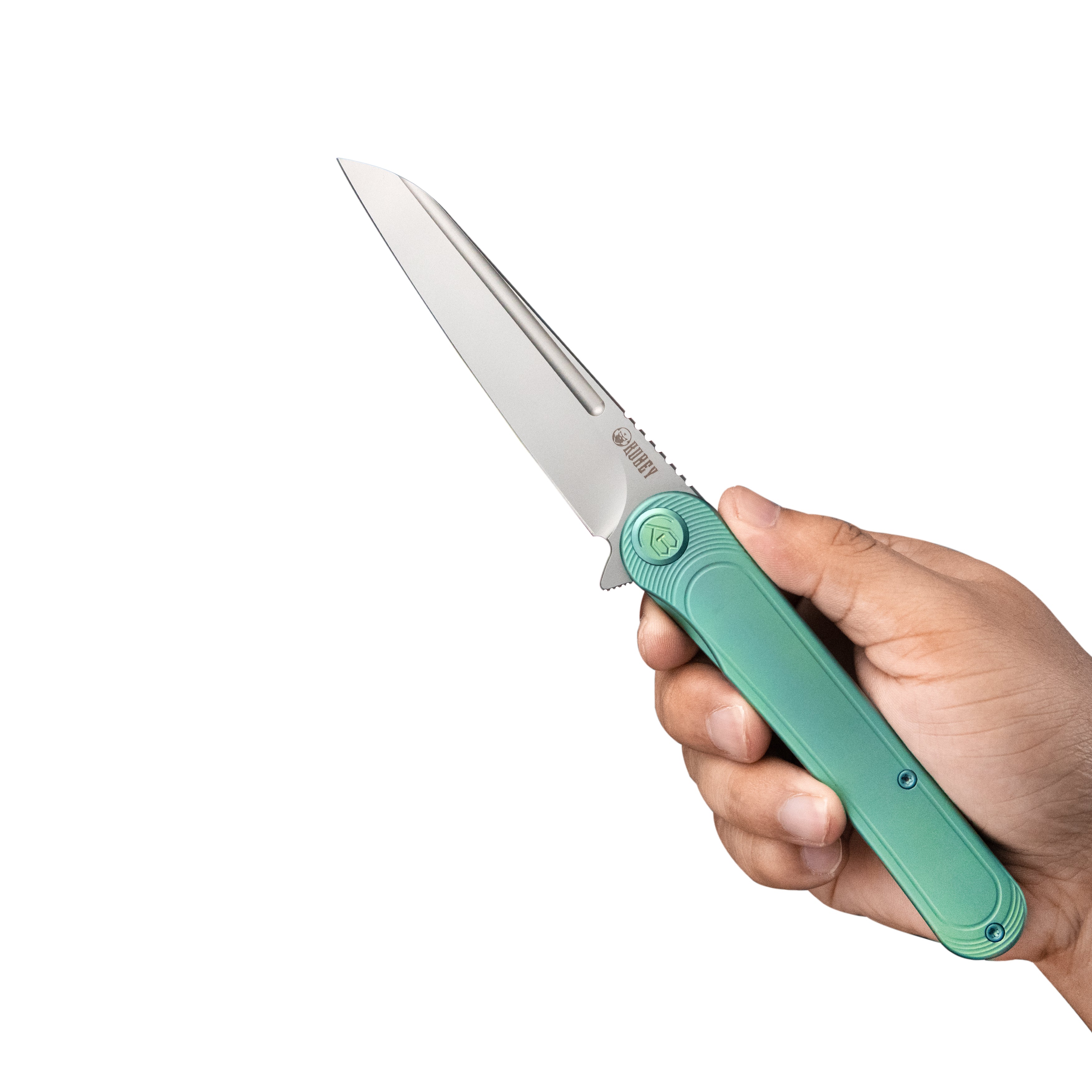 Creon Frame Lock Gentlemans Pocket Folding Knife Green Ti Handle 3.94" Sandblasted S90V KB247F