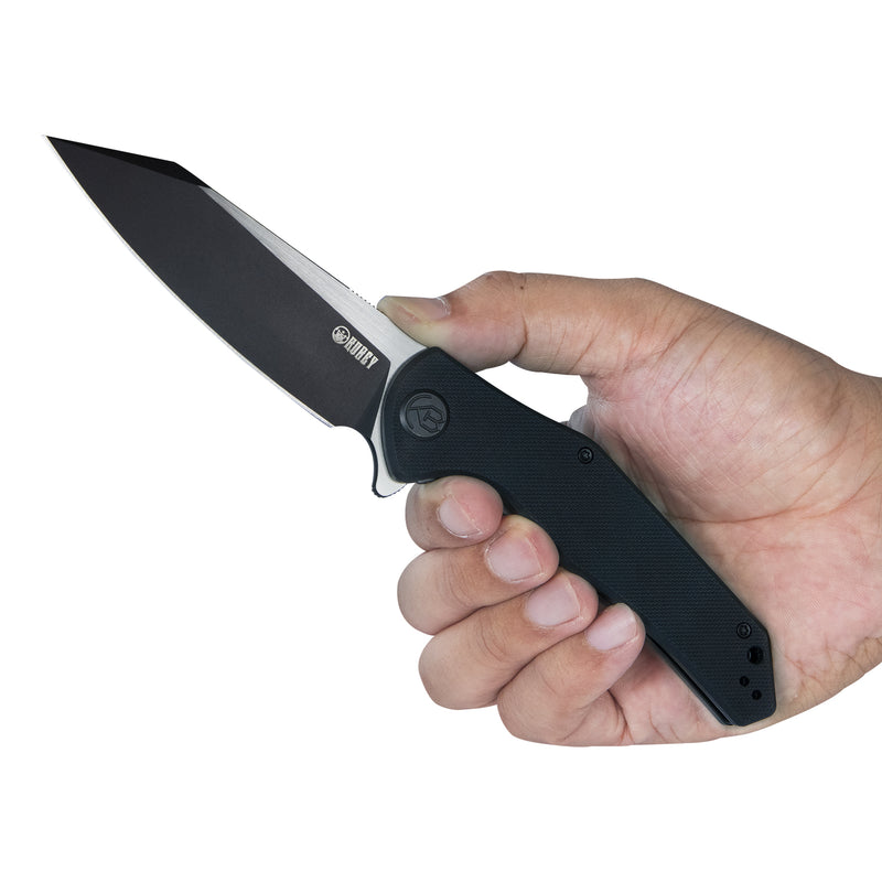 Flash Liner Lock Flipper Folding Knife Black G10 Handle 3.82" Brush and Black Coating D2 KU158C