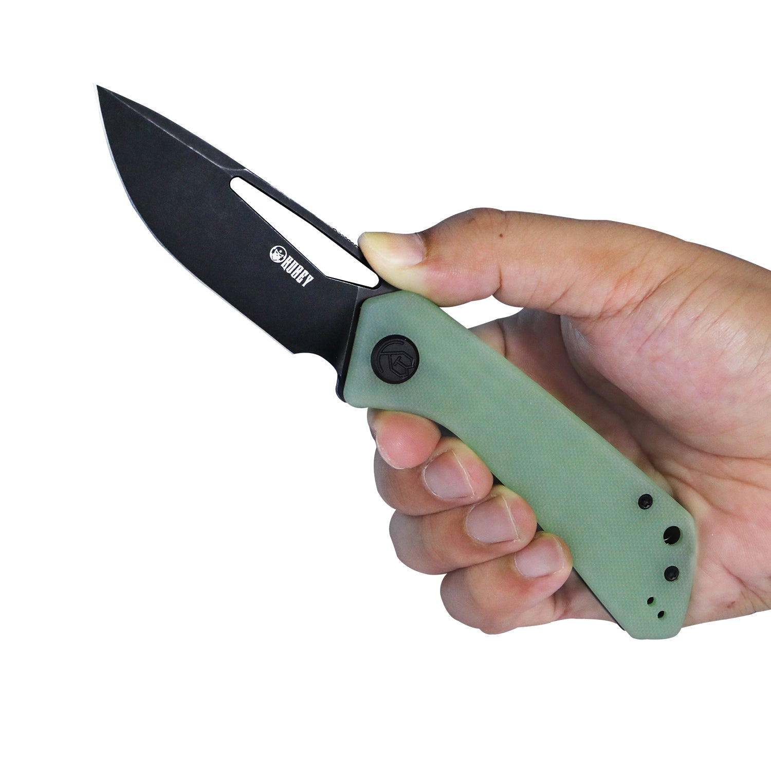 Kubey Thalia Klapppmesser Front Flipper EDC Pocket Folding Knife Jade G10 Handle 3.27" Dark Stonewashed D2 KU331E