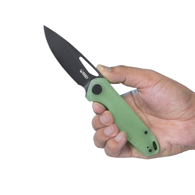 Doris Liner Lock Front Flipper Folding Knife Jade G10 Handle 3.27" Darkwashed D2 KU324B