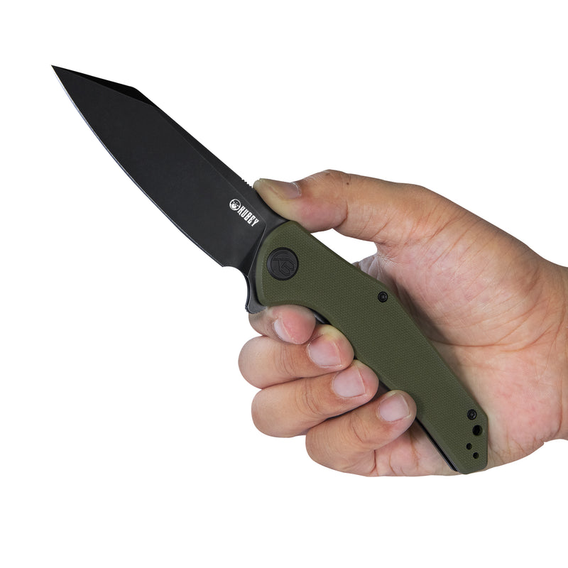 Flash Liner Lock Flipper Folding Knife Green G10 Handle 3.82" Blackwash D2 KU158B