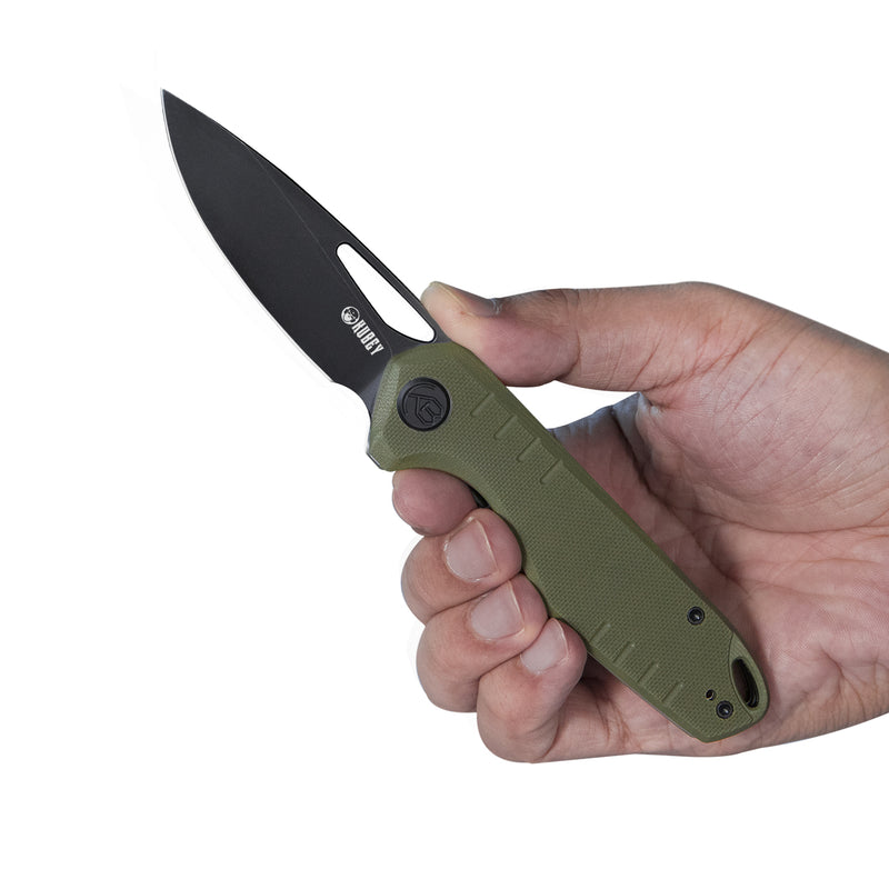 Doris Liner Lock Front Flipper Folding Knife Green G10 Handle 3.27" Darkwashed D2 KU324C