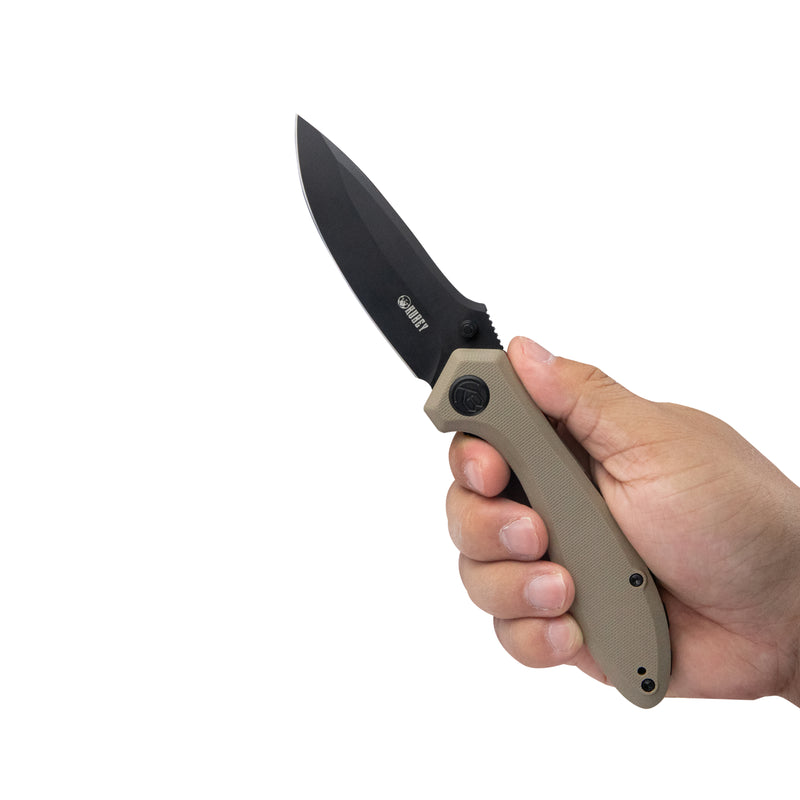Ruckus Liner Lock Folding Knife Tan G10 Handle 3.31" Blackwashed AUS-10 KU314K