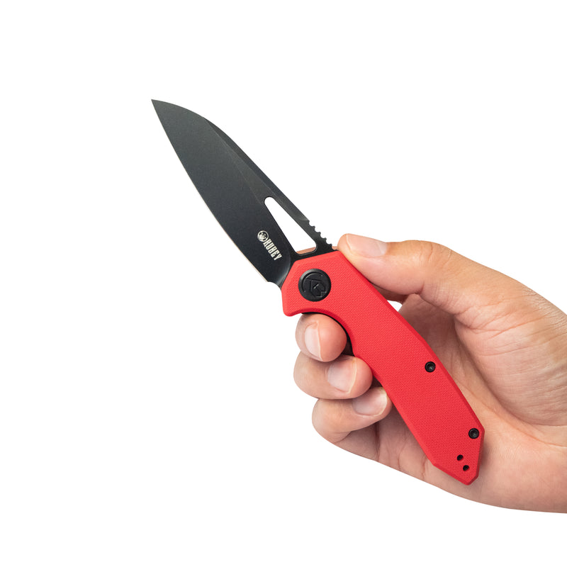 Vagrant Liner Lock Folding Knife Red G10 Handle 3.1" Blackwash 14C28N KU291K