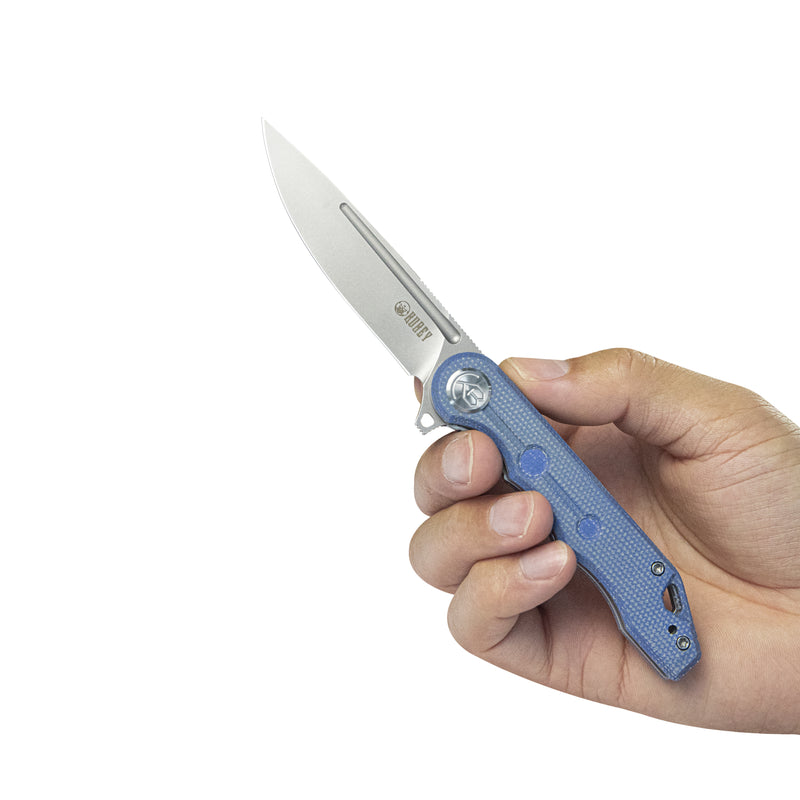 Mizo Liner Lock Flipper Folding Knife Blue Micarta Handle 3.15" Bead Blast AUS-10 KU312O