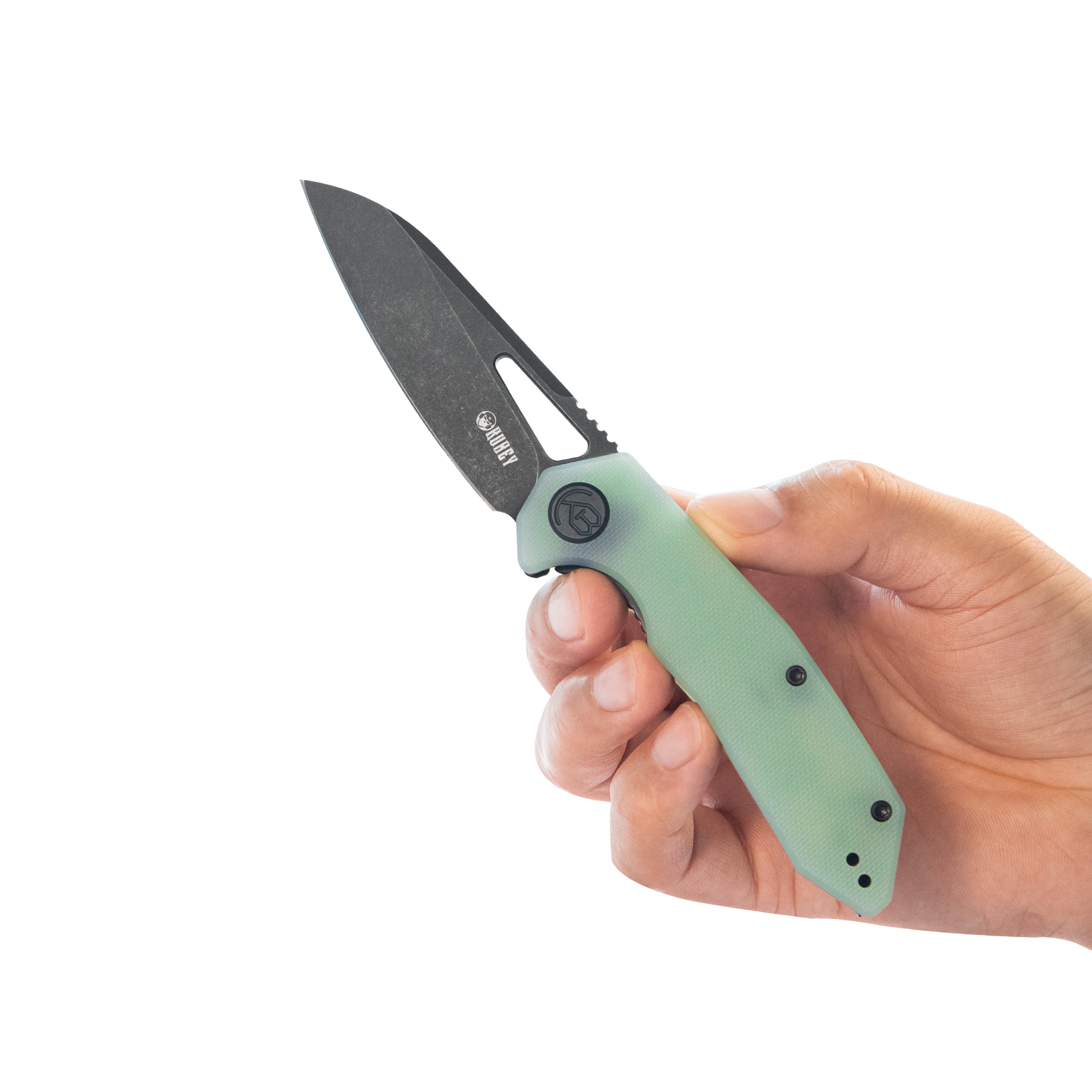 Kubey Vagrant Liner Lock Folding Knife Jade G10 Handle 3.1" Blackwash 14C28N Blade KU291R